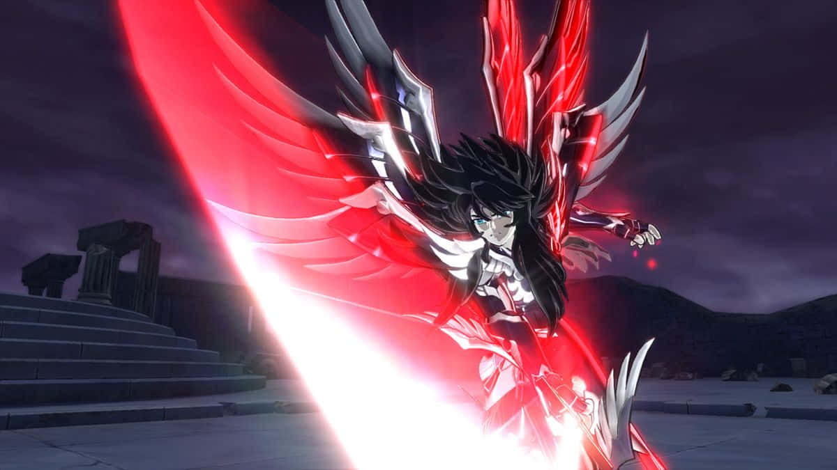 Saint Seiya Hades, glowing red and silver wings, radiant sword, SD Desktop Wallpaper