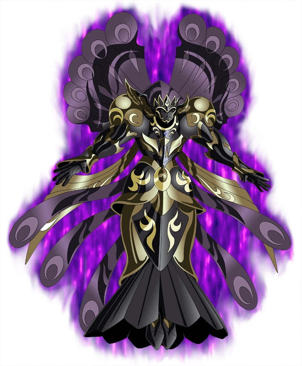 Saint Seiya Hypnos, golden and black armor, purple feathered wings, SD Phone Wallpaper