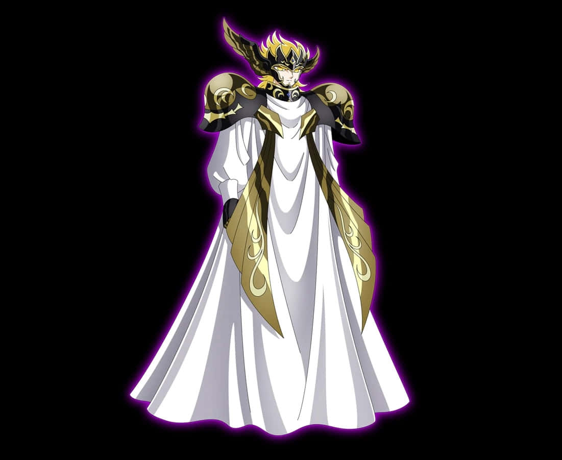 Saint Seiya Hypnos, white and gold robe, glowing purple aura, SD Desktop Wallpaper
