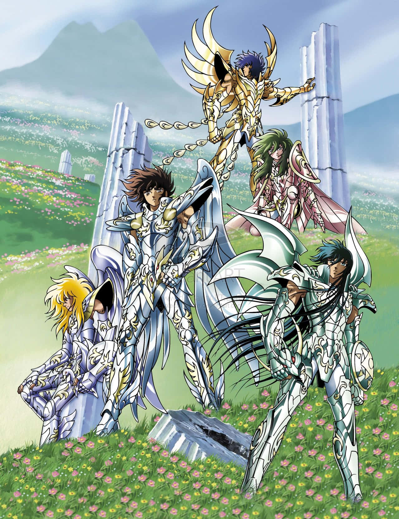 Saint Seiya, knights, ornate silver and gold armor, HD Phone Wallpaper