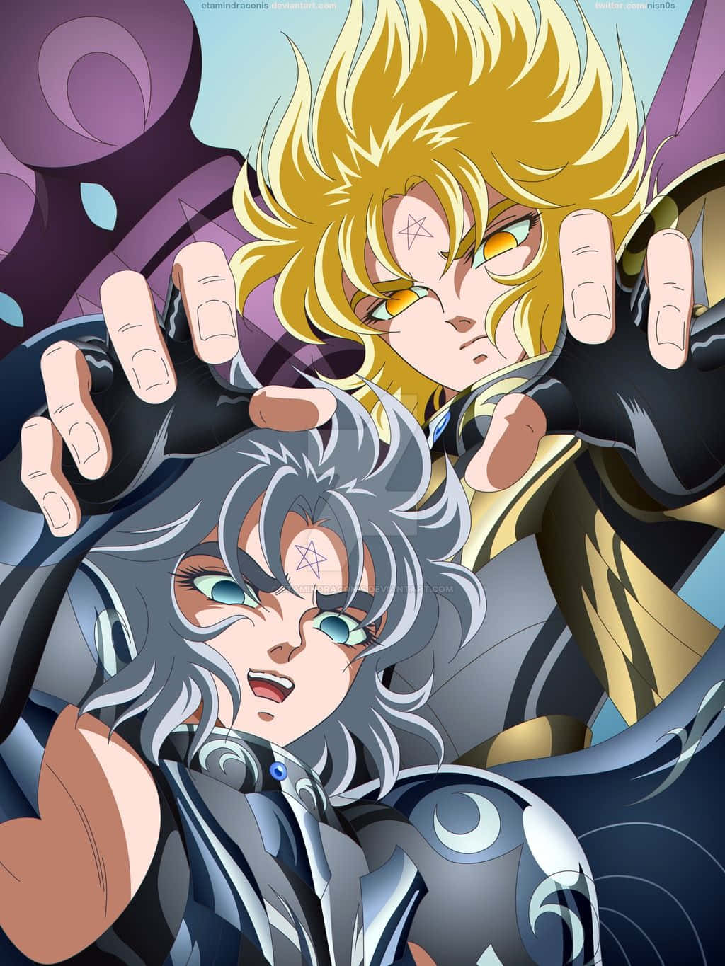 Thanatos, Saint Seiya, purple and blue cosmic background, HD Phone Wallpaper