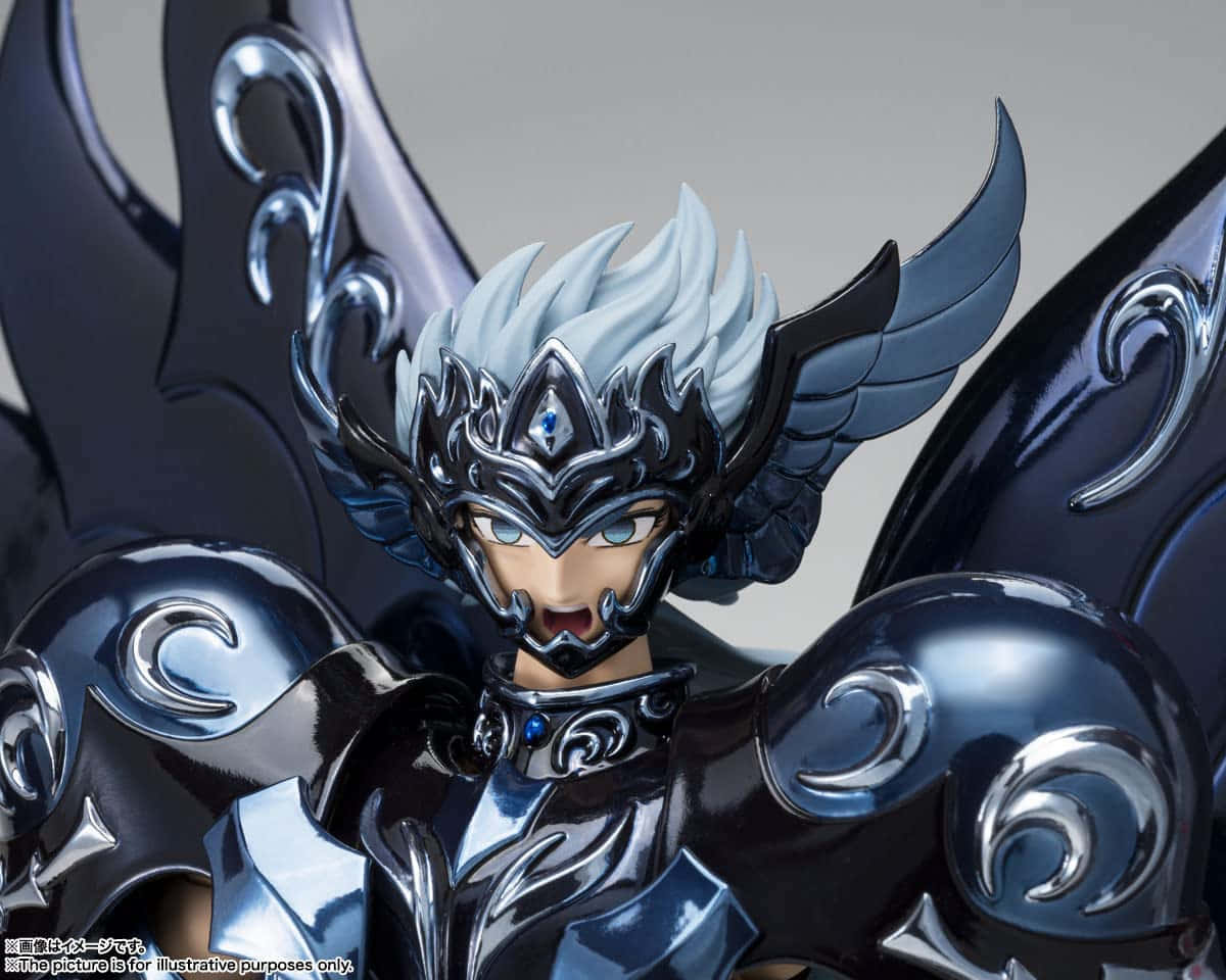 Saint Seiya Thanatos, silver hair, ornate black armor, SD Desktop Wallpaper
