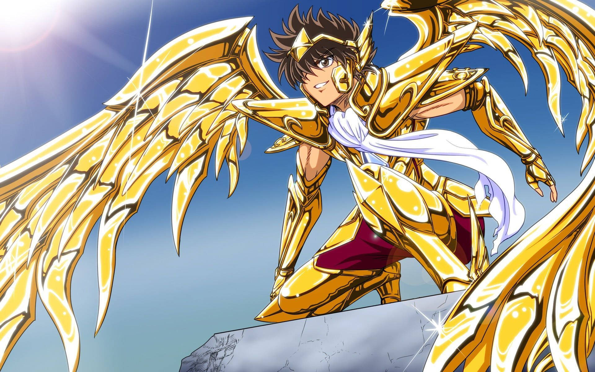 Saint Seiya, golden-armored anime warrior, massive wings, Full HD Desktop Wallpaper