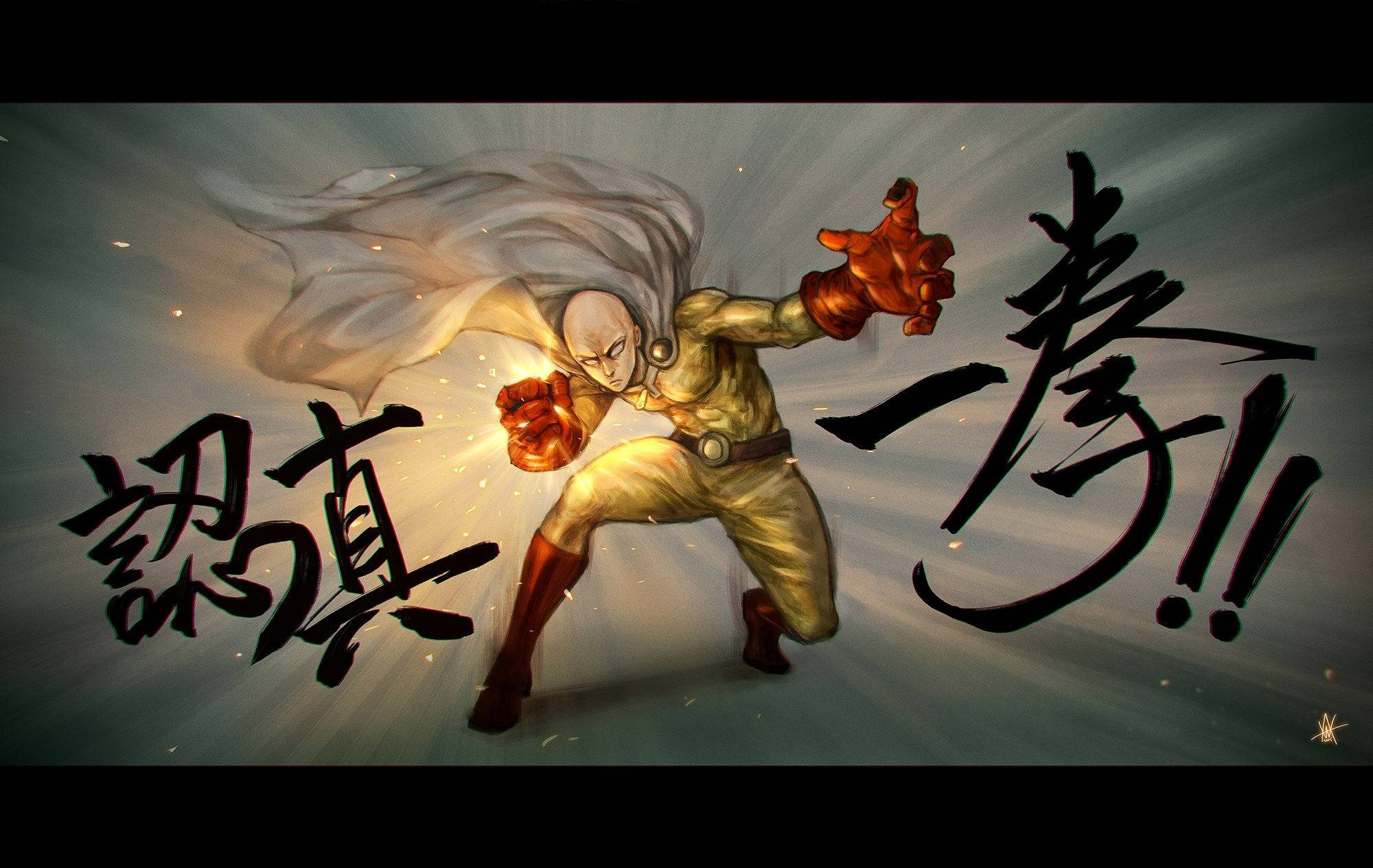 Saitama, gold suit, white cape, Full HD Desktop Wallpaper