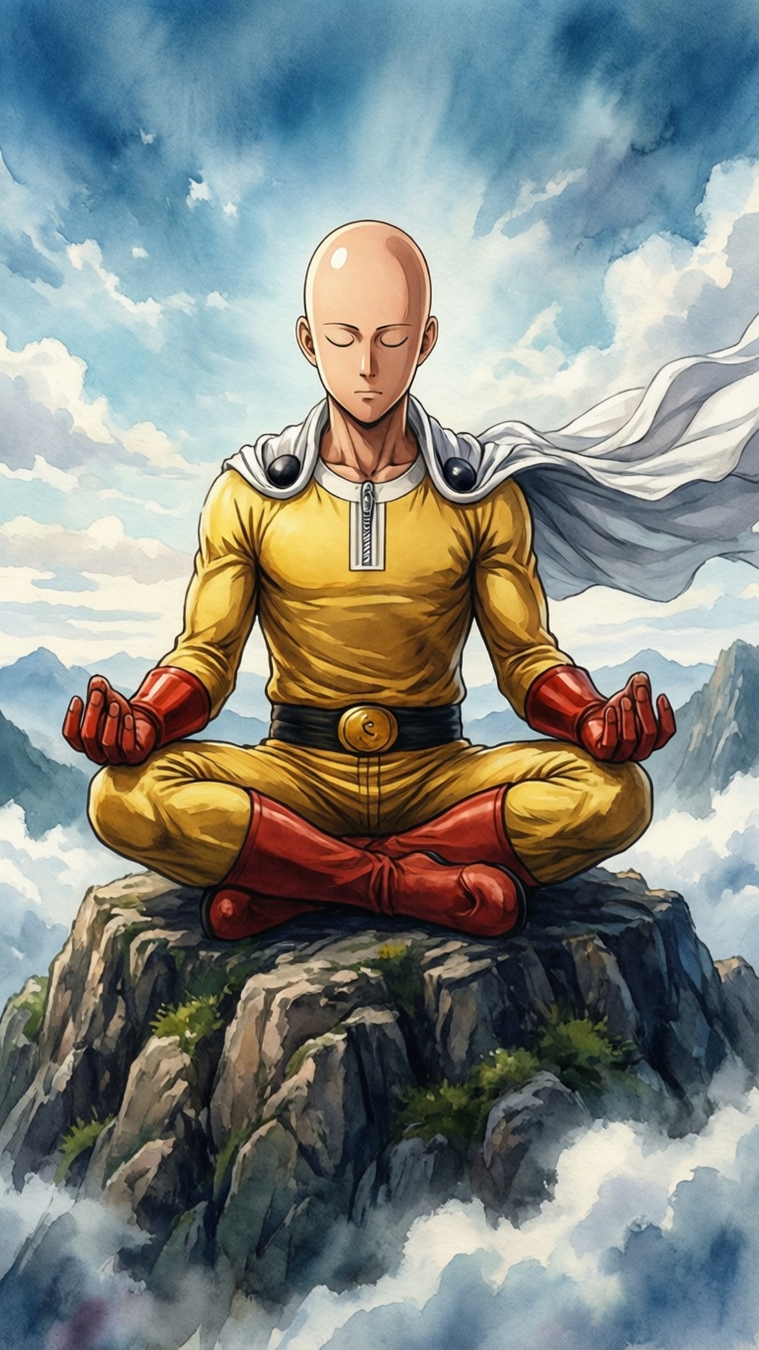 Saitama, bald anime hero, yellow and red, Full HD Phone Wallpaper