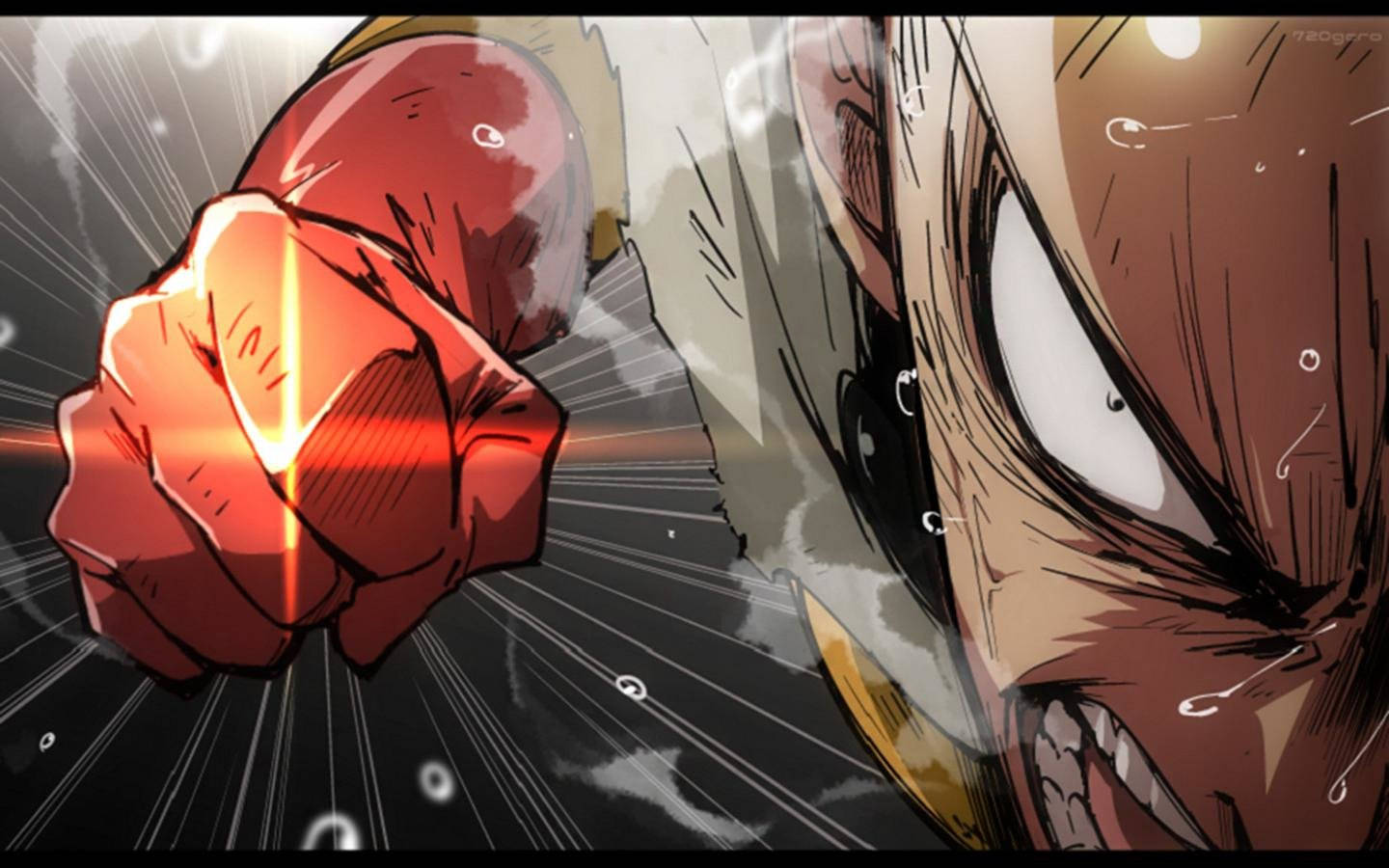 Saitama, glowing red fist, intense focus, HD Desktop Wallpaper