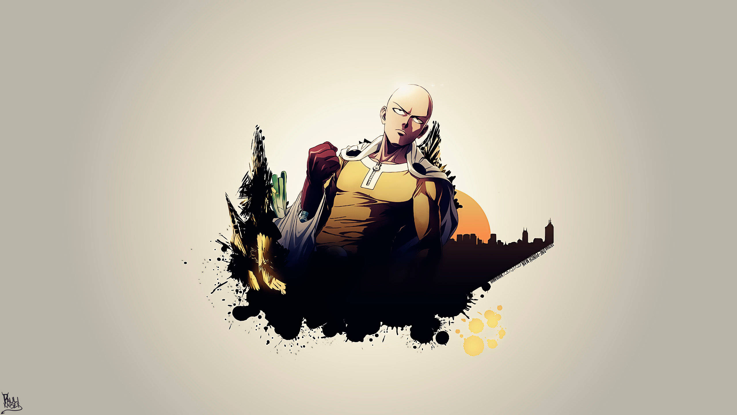 Saitama, anime hero, yellow and black suit, 2K Desktop Wallpaper