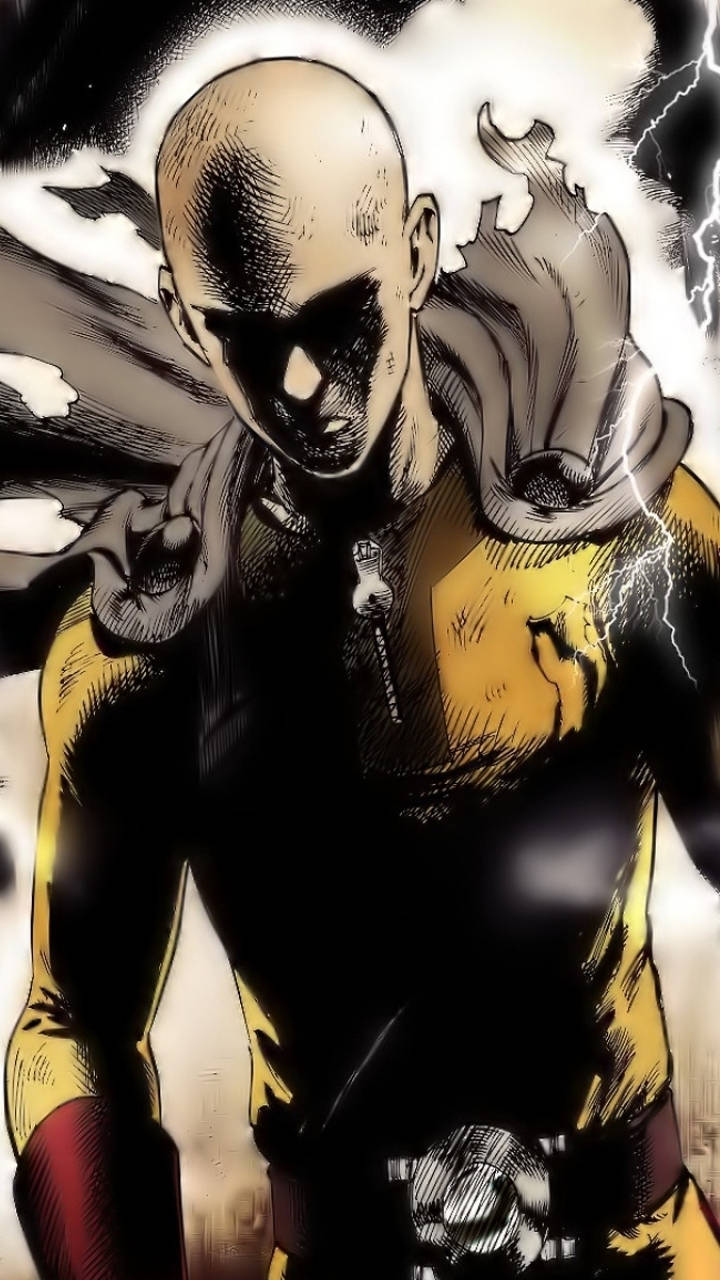 Saitama, yellow and black suit, lightning, HD Phone Wallpaper
