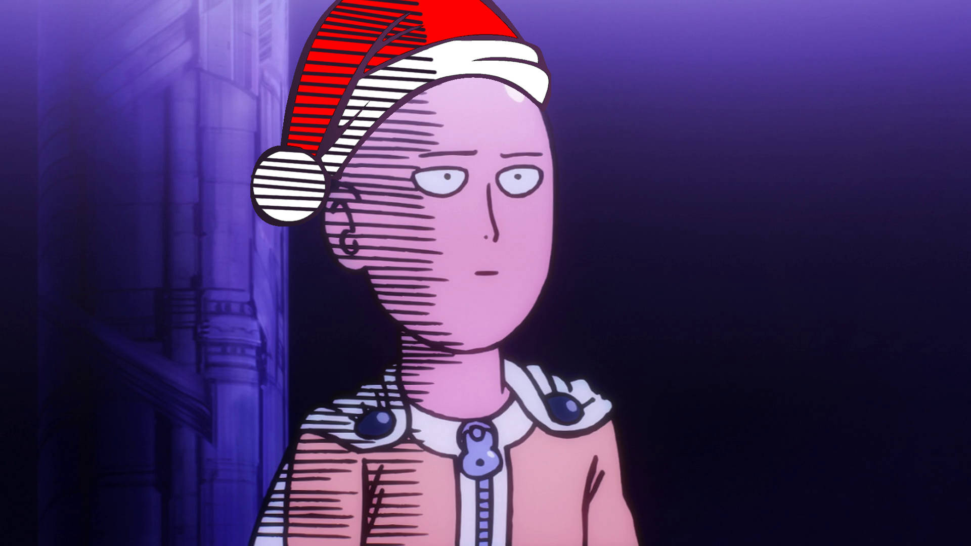 Saitama, Christmas hat, pink-skinned, Full HD Desktop Wallpaper
