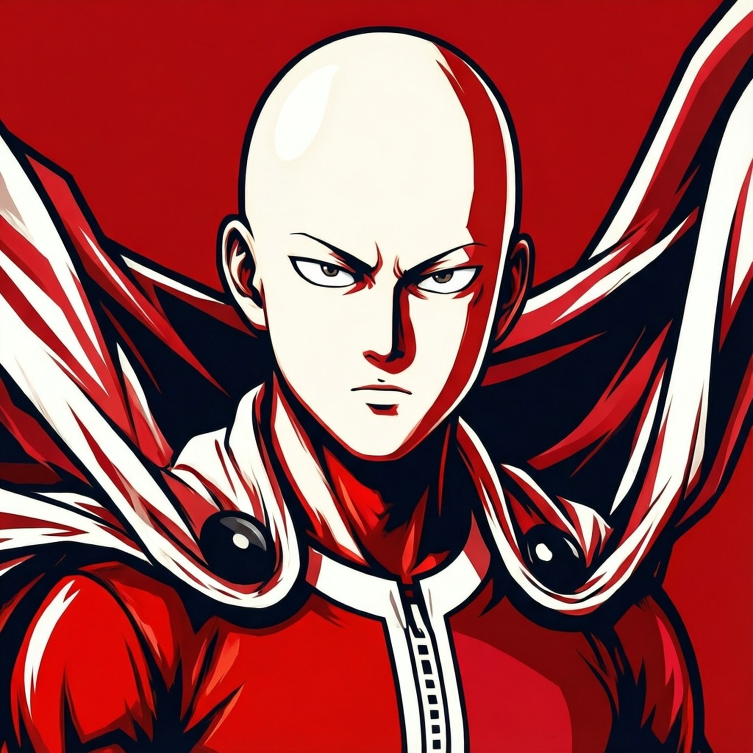 Saitama, red and white suit, fierce expression, HD Desktop Wallpaper