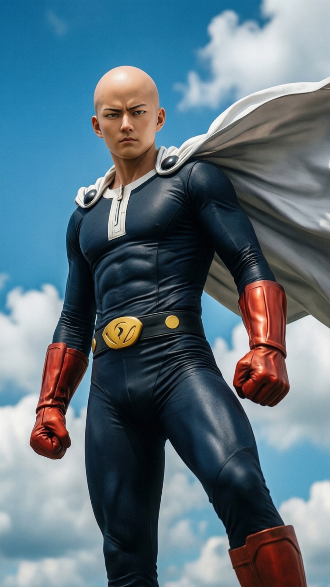 Saitama, blue suit, red gloves, Full HD Phone Wallpaper