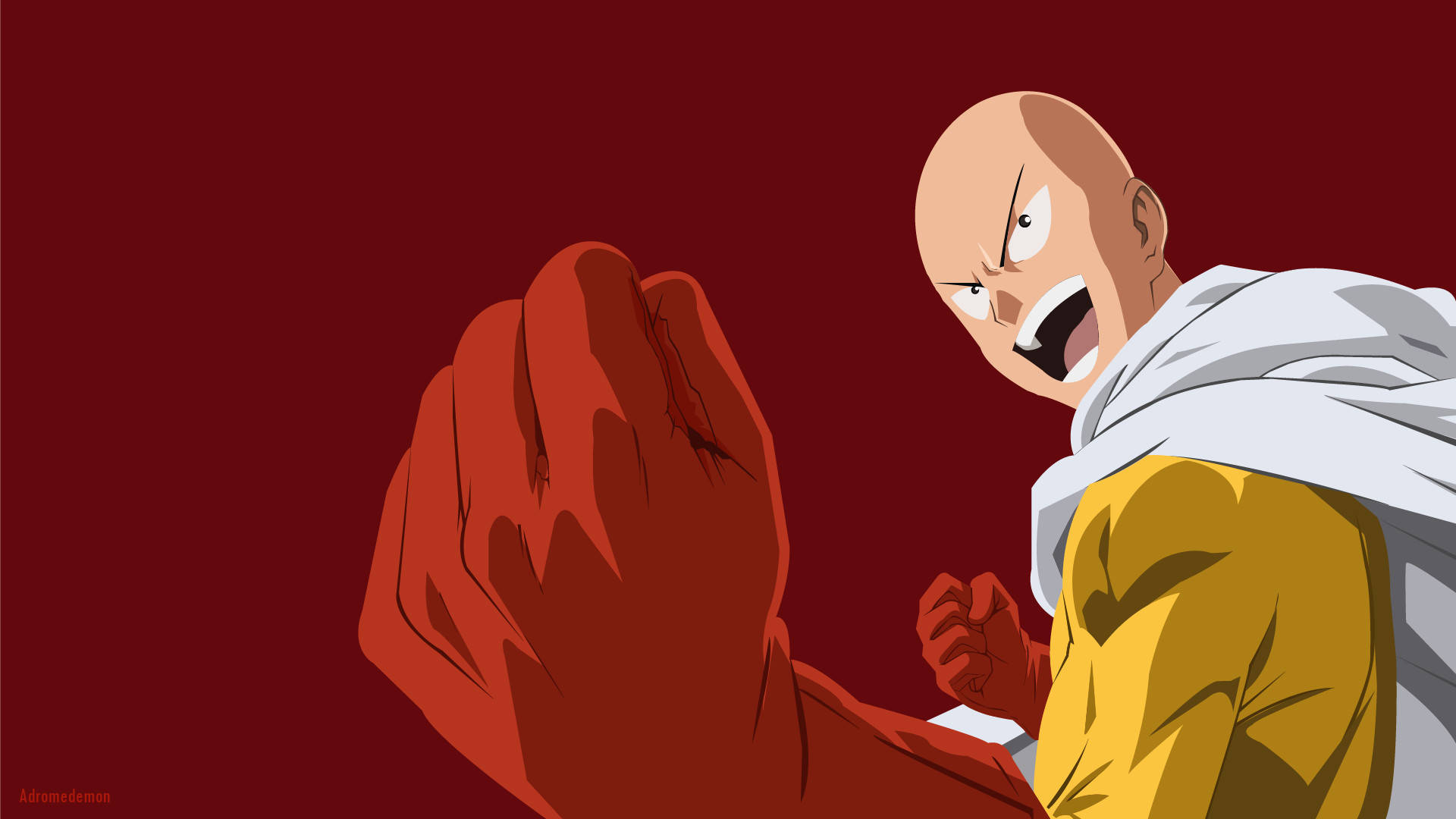 Saitama, red, yellow and white outfit, Full HD Desktop Wallpaper