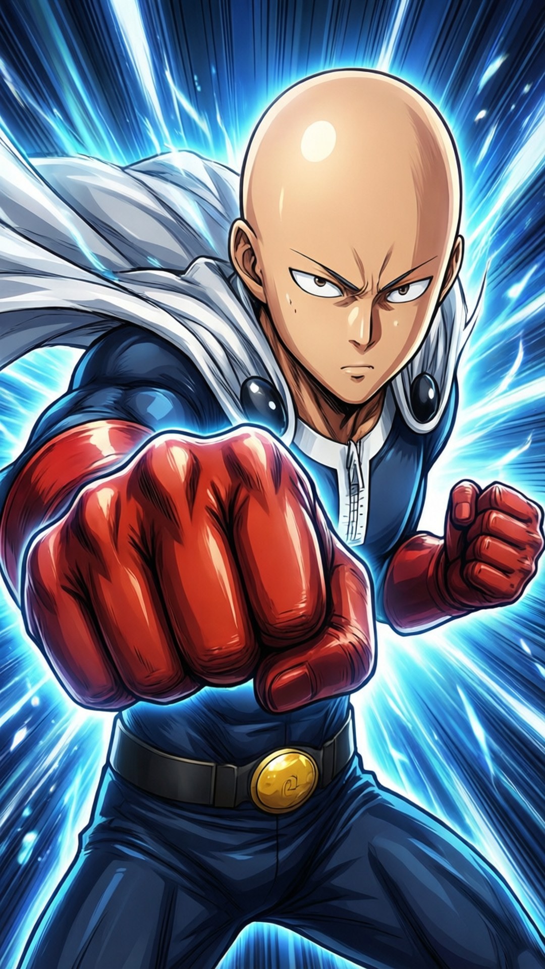 Saitama, blue suit, red gloves, Full HD Phone Wallpaper