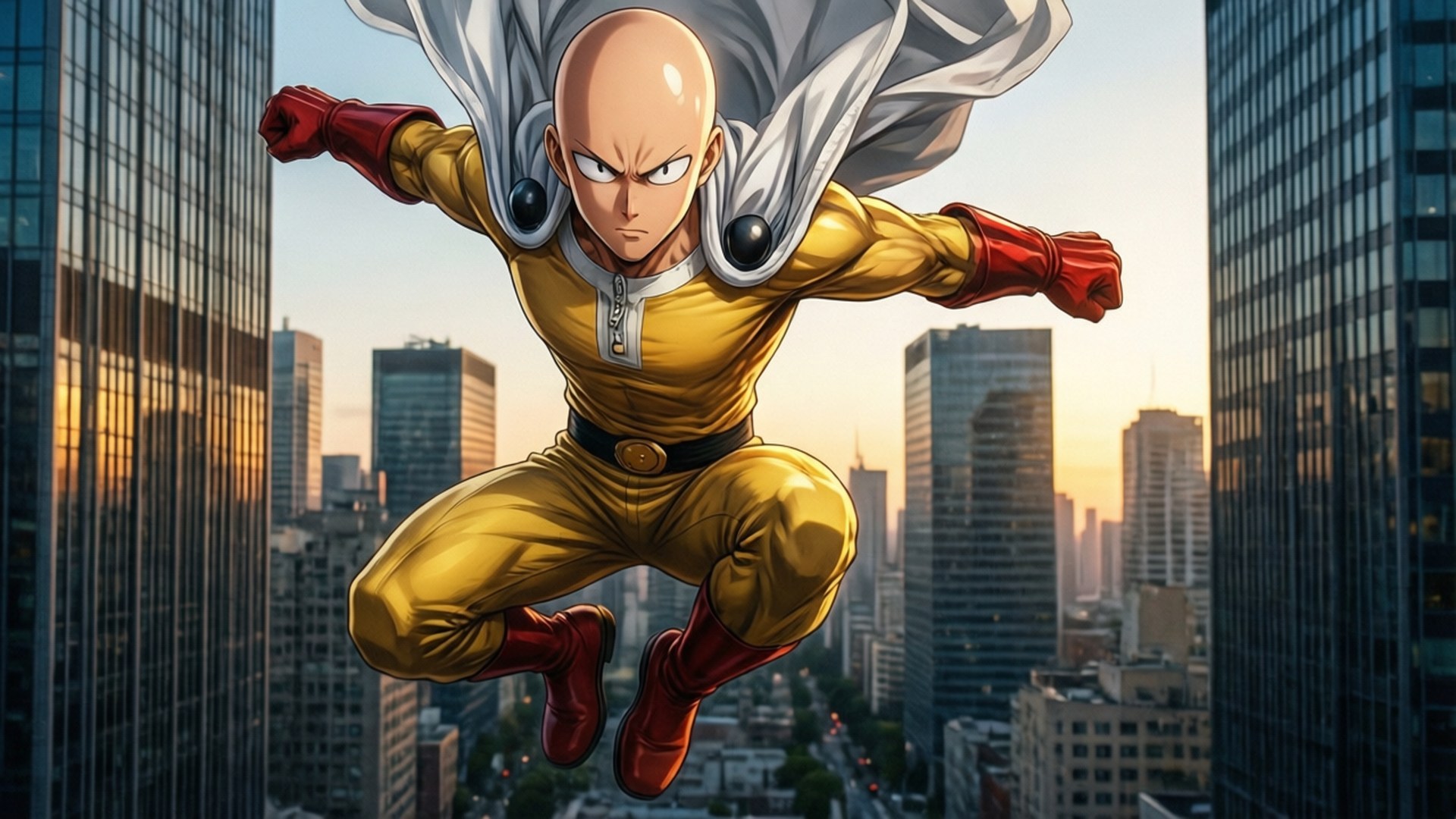 bald superhero, yellow suit, red gloves and boots, Full HD Desktop Wallpaper