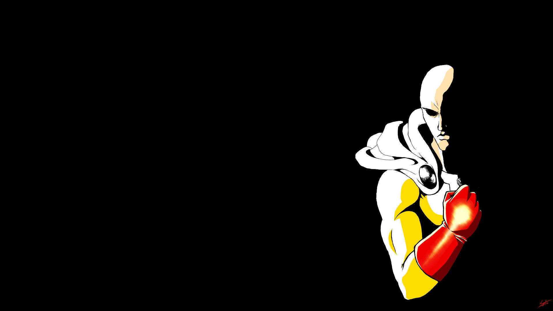 Saitama, white yellow and red, glowing fist, Full HD Desktop Wallpaper