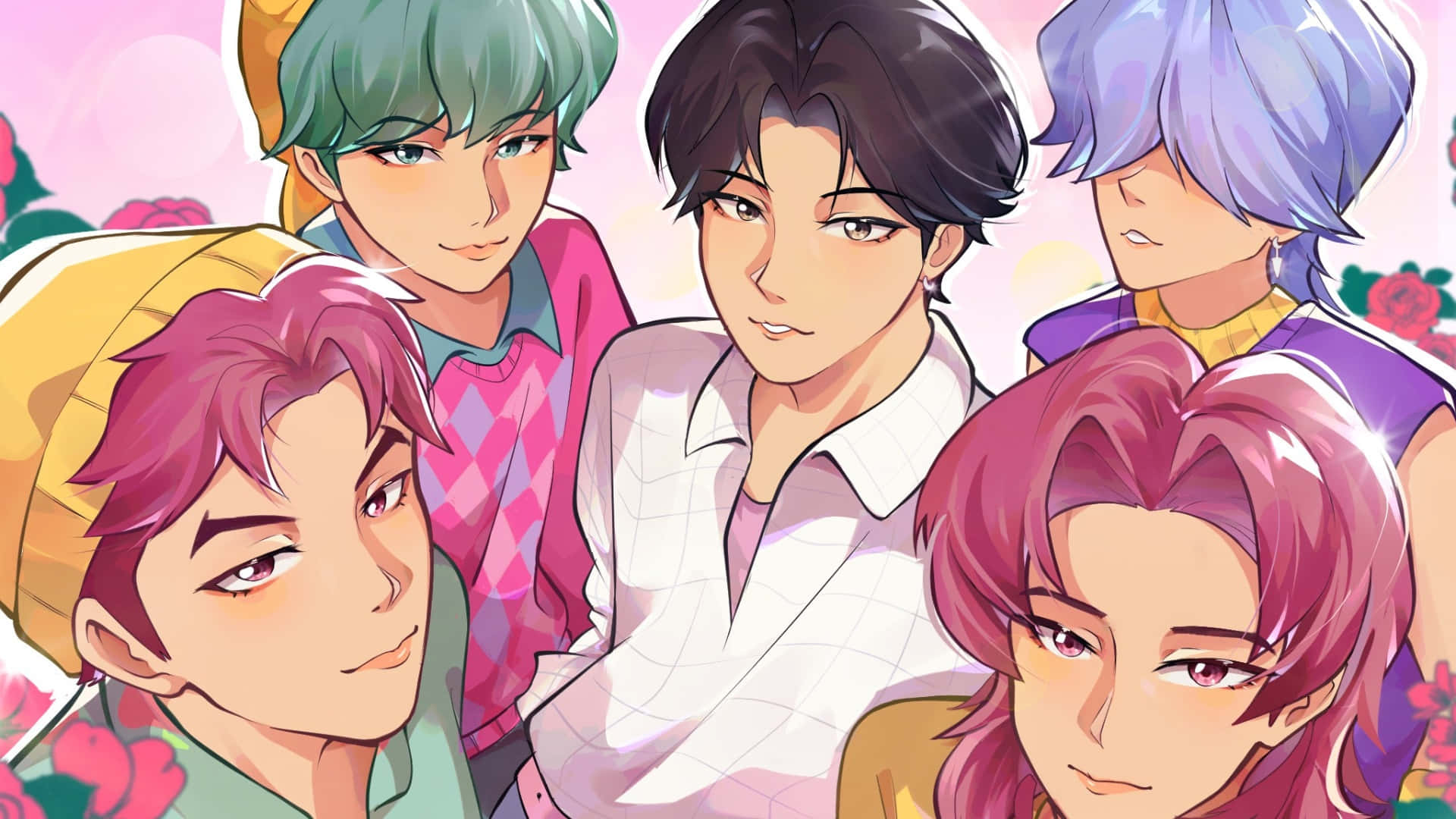 Saja Boys, anime-style, vibrant hair colors, Full HD Desktop Wallpaper