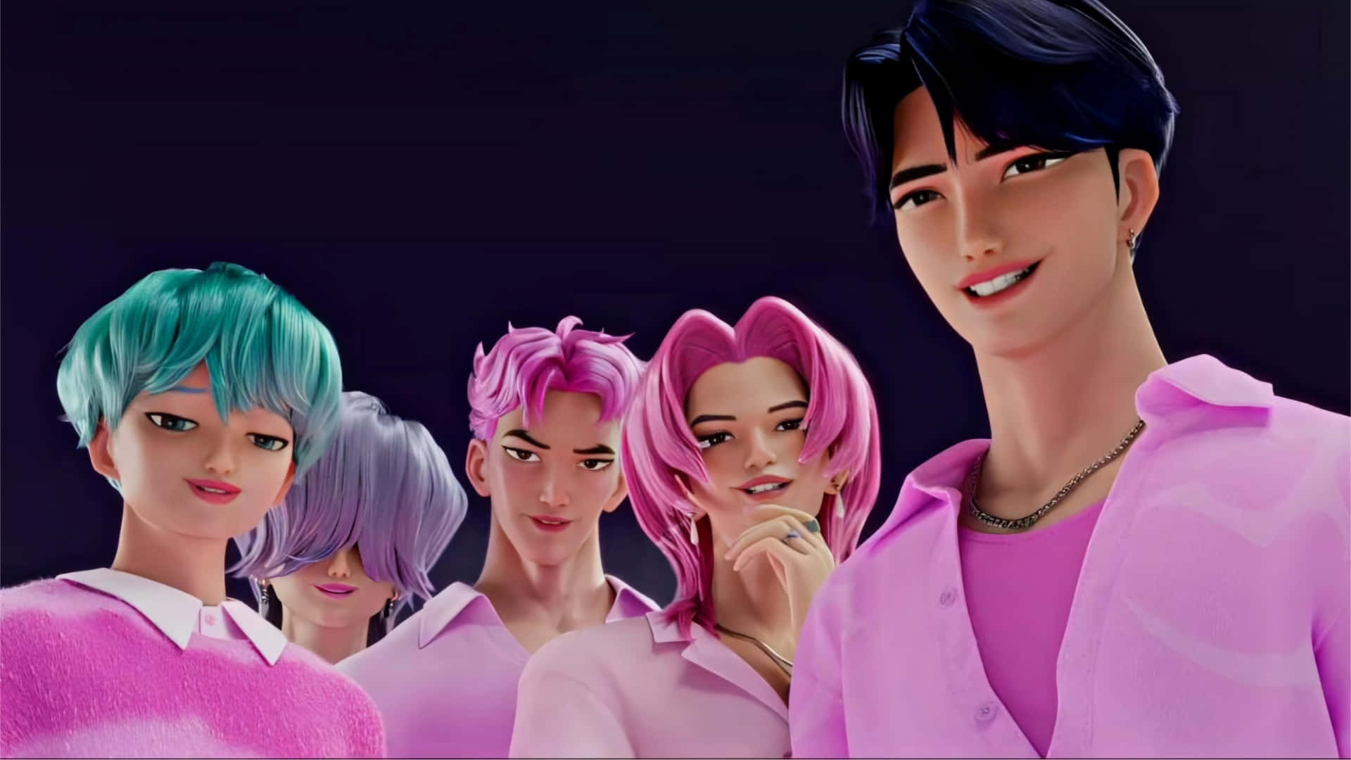 Saja Boys, animated group, vibrant pastel hair, Full HD Desktop Wallpaper