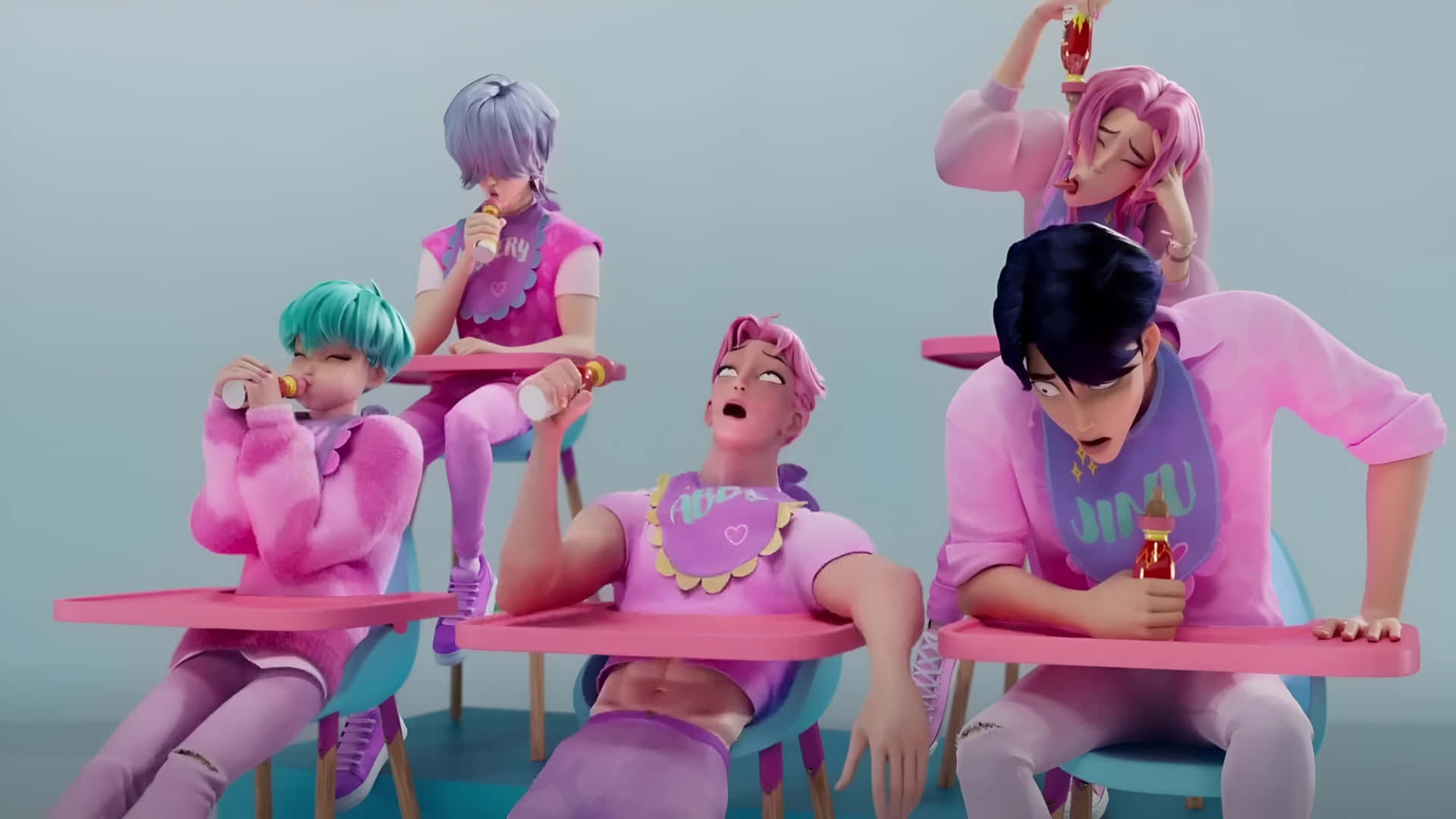 Saja Boys, anime characters, pink uniforms, Full HD Desktop Wallpaper