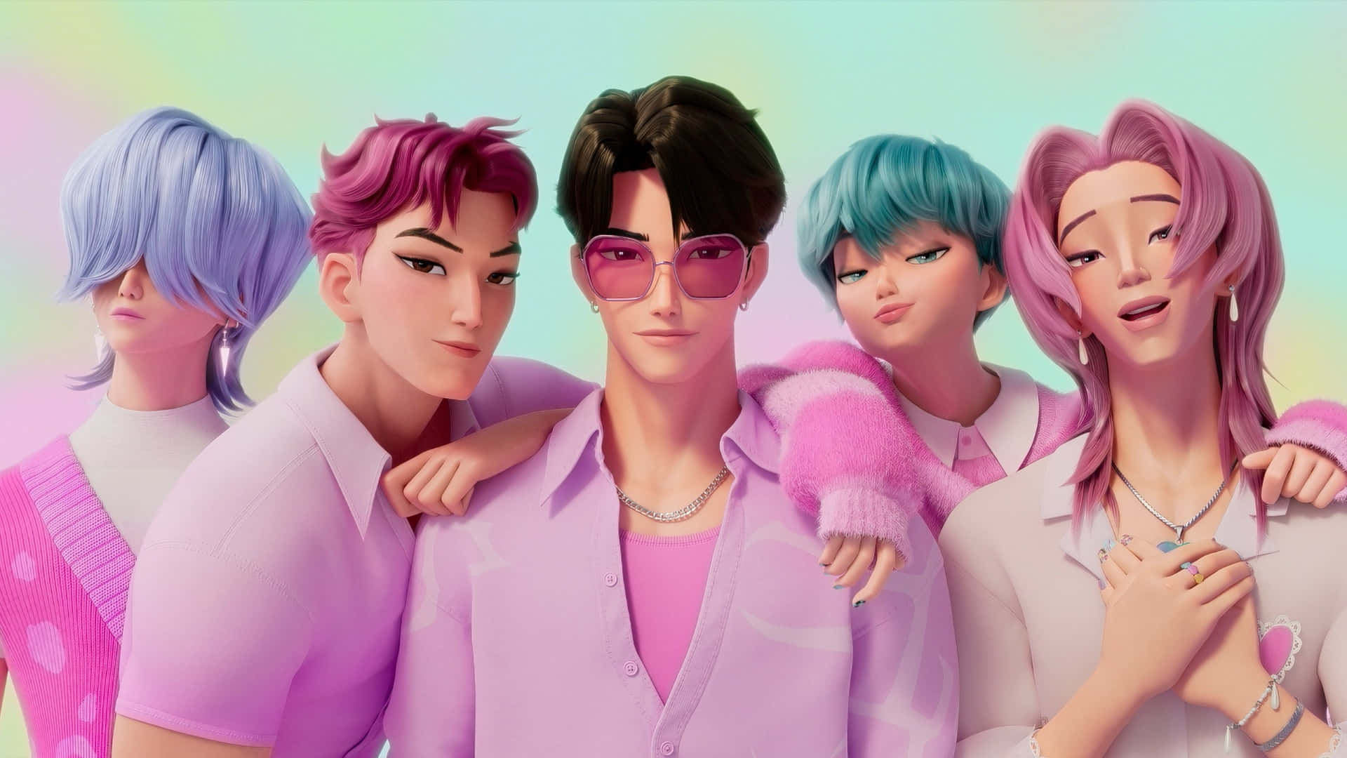 Saja Boys, pastel outfits, vibrant hair colors, Full HD Desktop Wallpaper