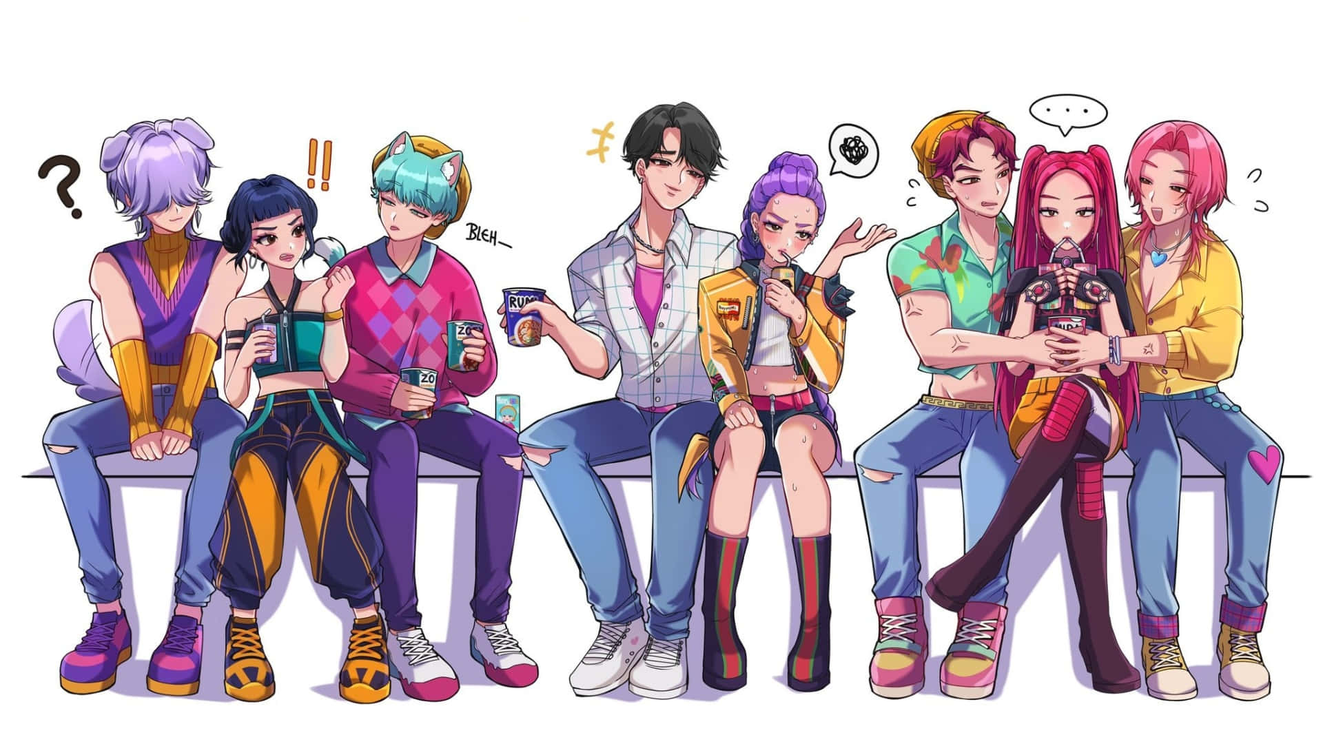 Saja Boys, anime-style characters, colorful hair, Full HD Desktop Wallpaper
