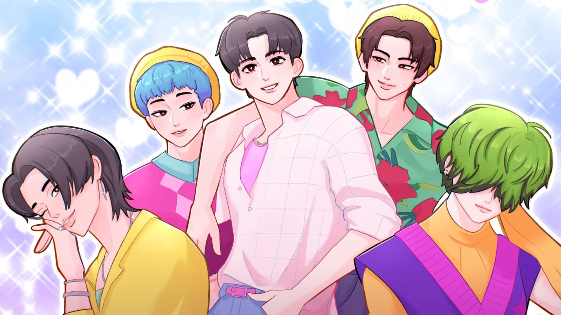 Saja Boys, anime-style, five young men, Full HD Desktop Wallpaper