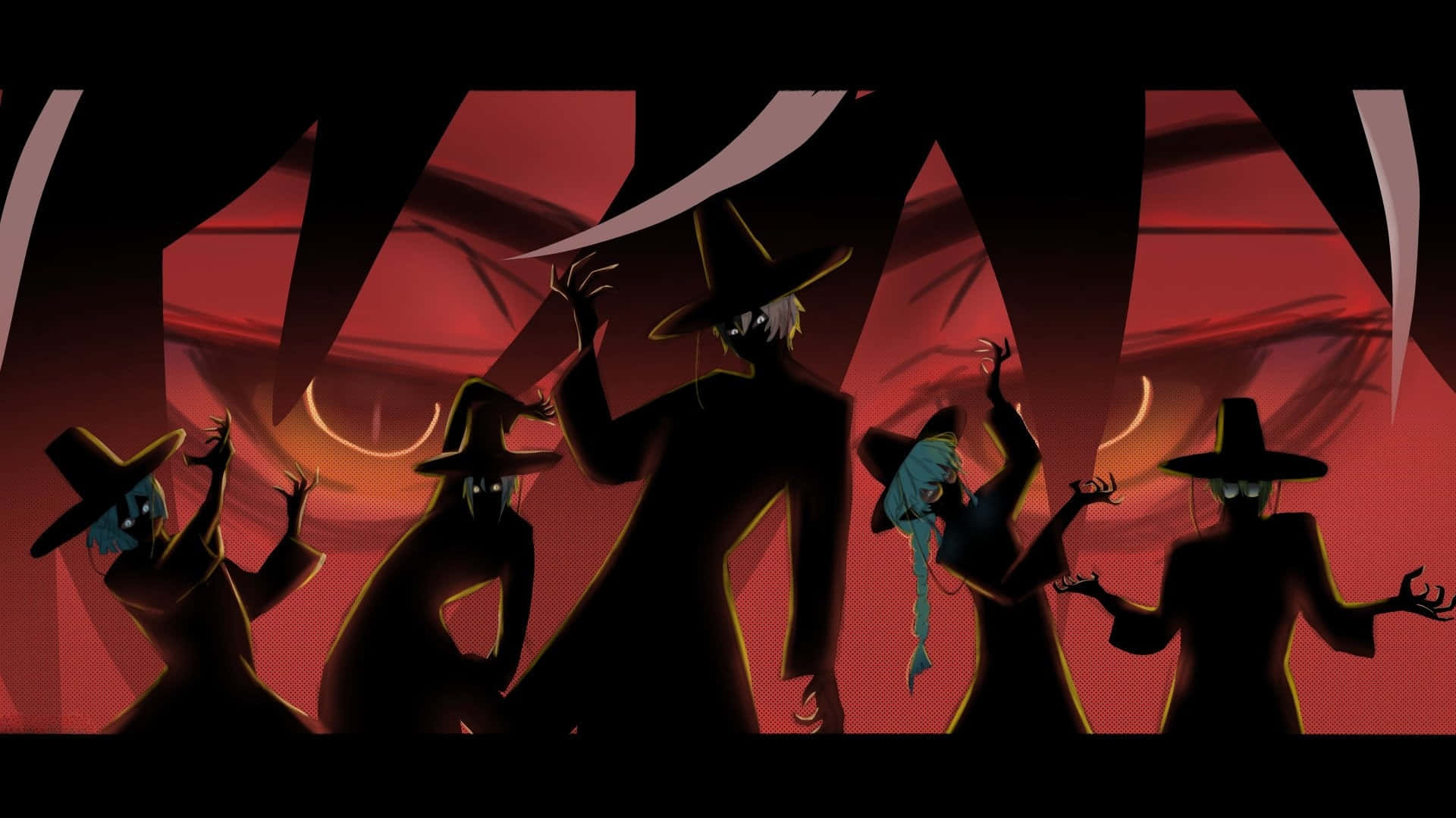 Saja Boys, blood red sky, glowing crescent moons, Full HD Desktop Wallpaper