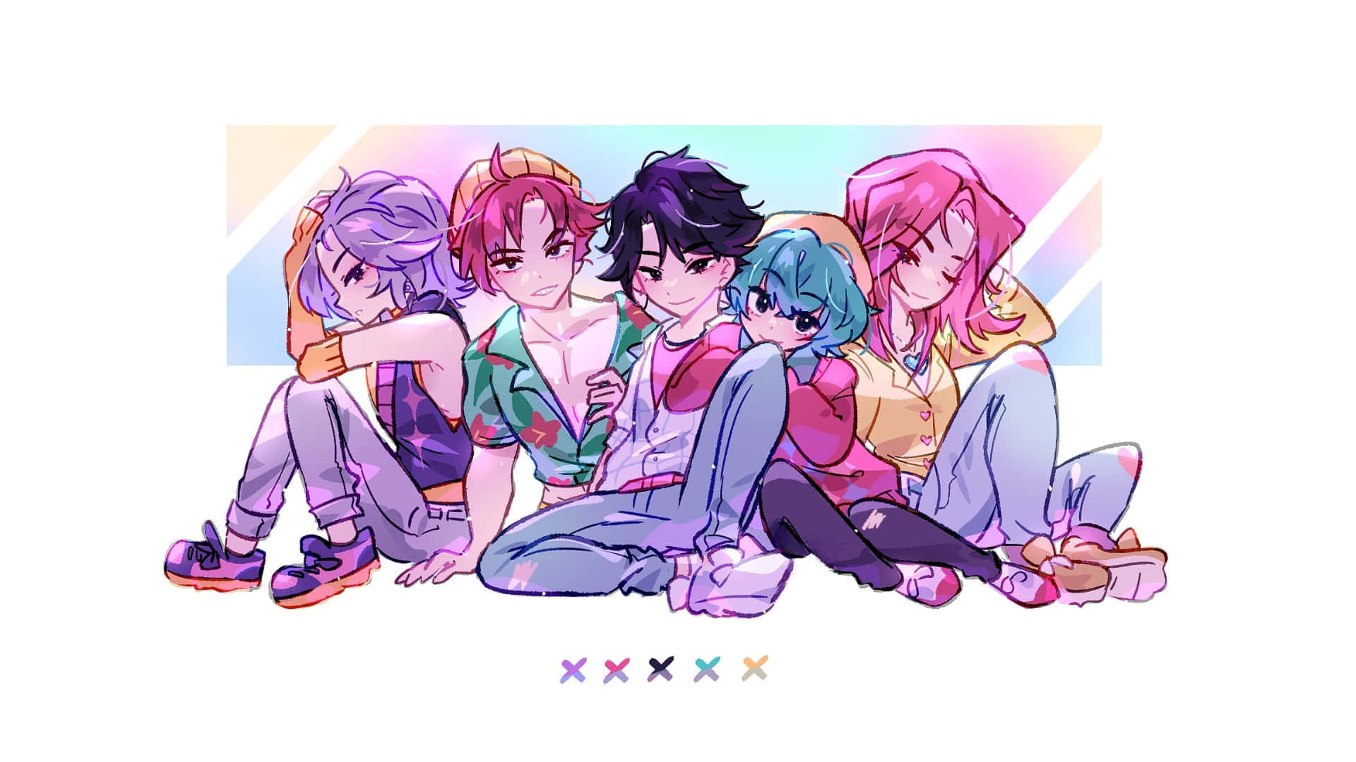 Saja Boys, anime-style characters, colorful hair, Full HD Desktop Wallpaper