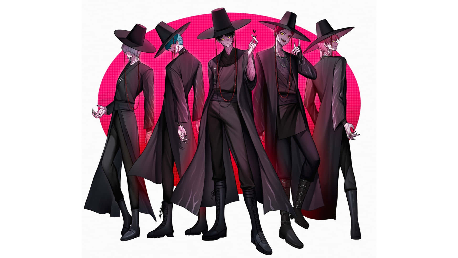 Saja Boys, black wide-brimmed hats, long coats, Full HD Desktop Wallpaper