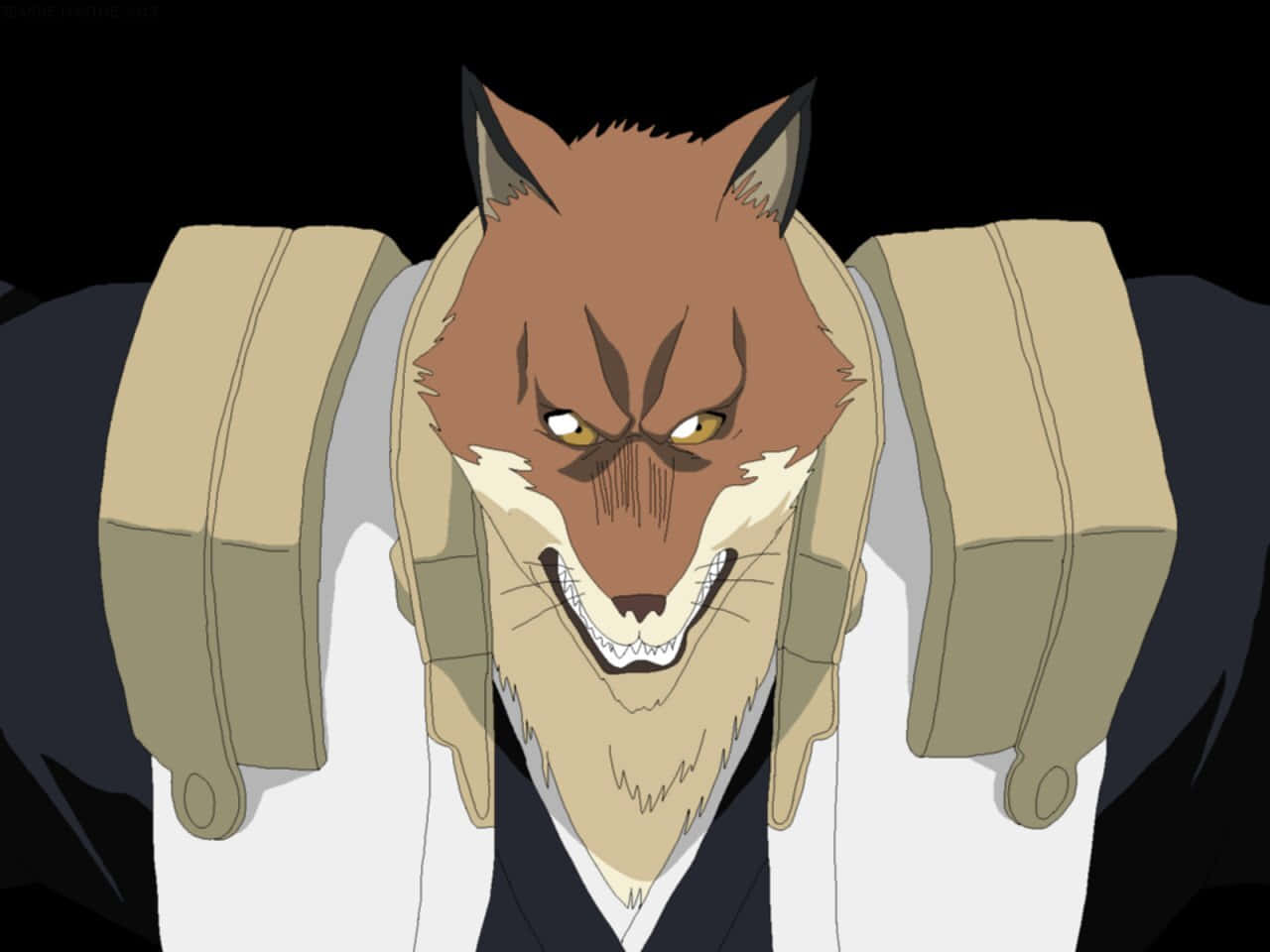 Sajin Komamura, beige shoulder pads, black background, HD Desktop Wallpaper
