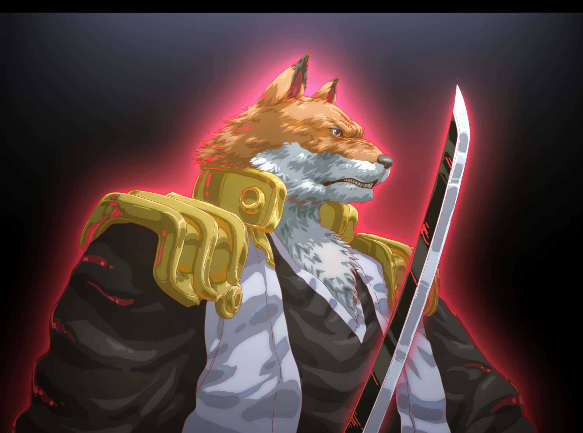 Sajin Komamura, golden armor, glowing sword, HD Desktop Wallpaper