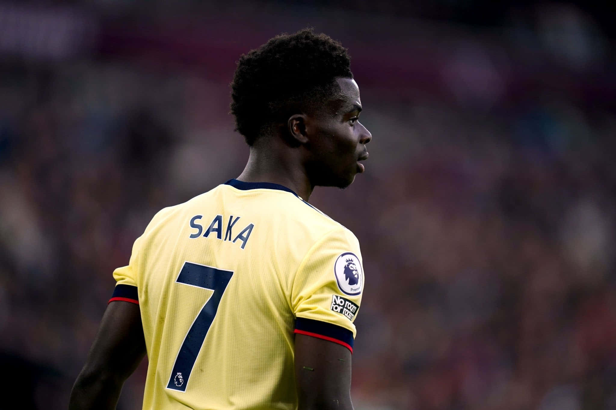 Saka, number 7, yellow jersey, Full HD Desktop Wallpaper