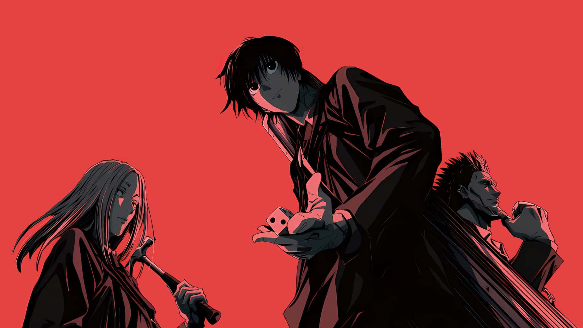 Sakamoto Days, red background, dice, Full HD Desktop Wallpaper