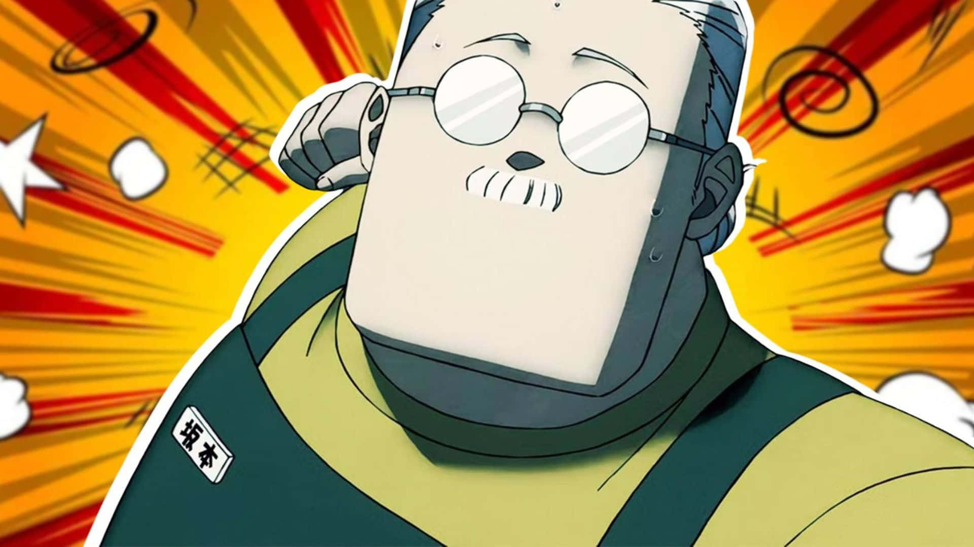 Sakamoto Days, character shocked expression, round glasses, Full HD Desktop Wallpaper