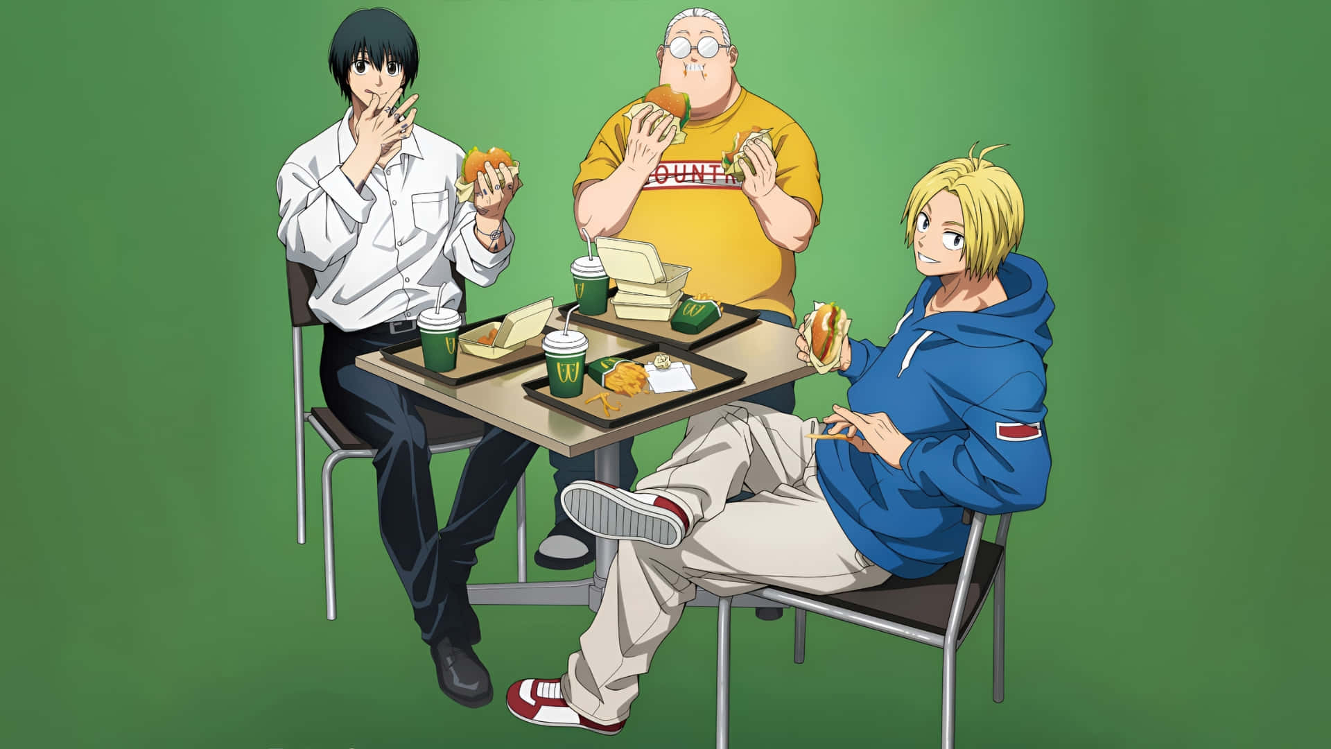 Sakamoto Days, characters, eating, Full HD Desktop Wallpaper