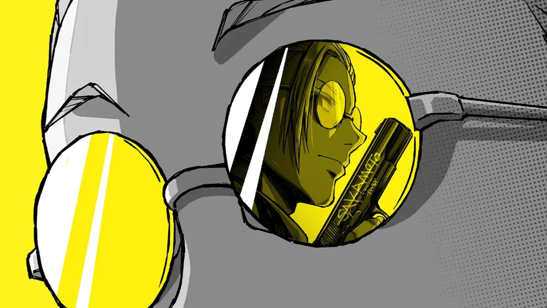 Sakamoto Days, yellow sunglasses, reflection of a gun, Full HD Desktop Wallpaper
