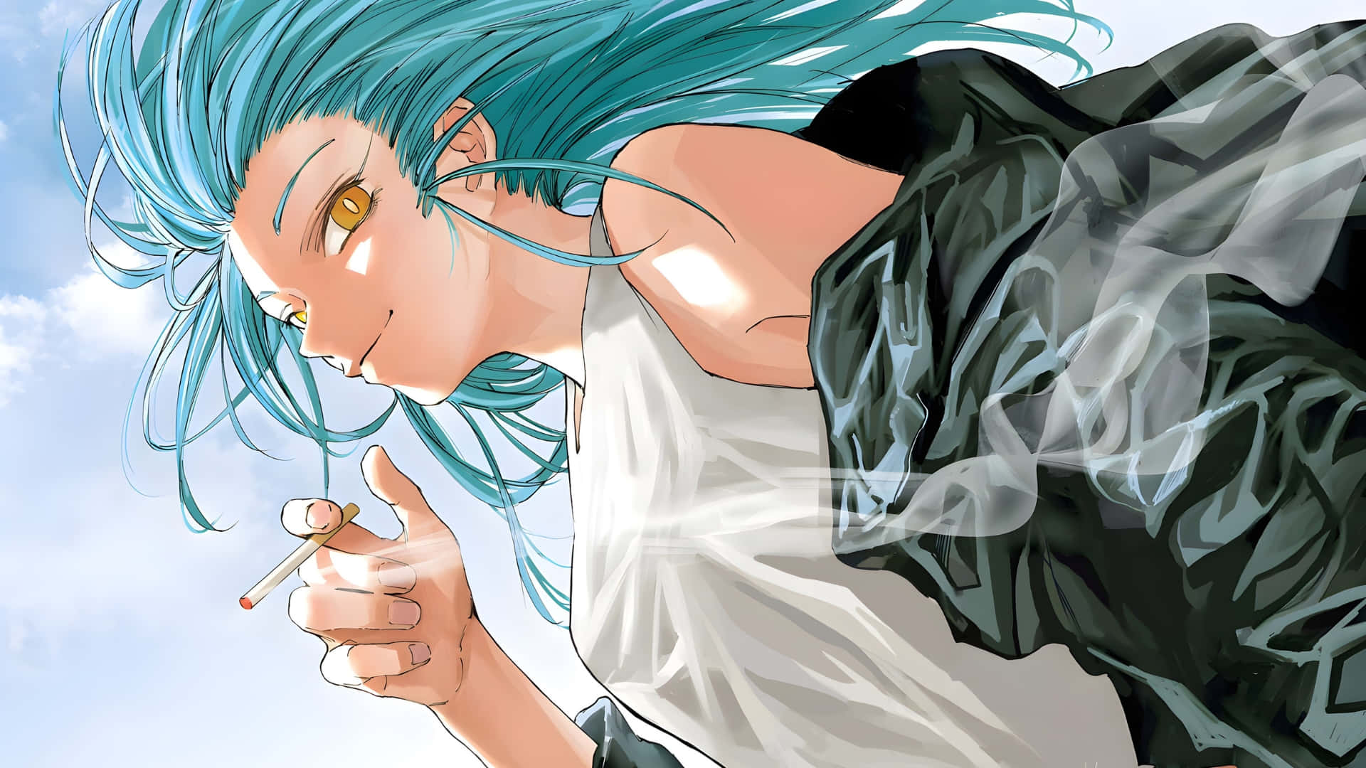 Sakamoto Days, blue-haired character, golden eyes, Full HD Desktop Wallpaper