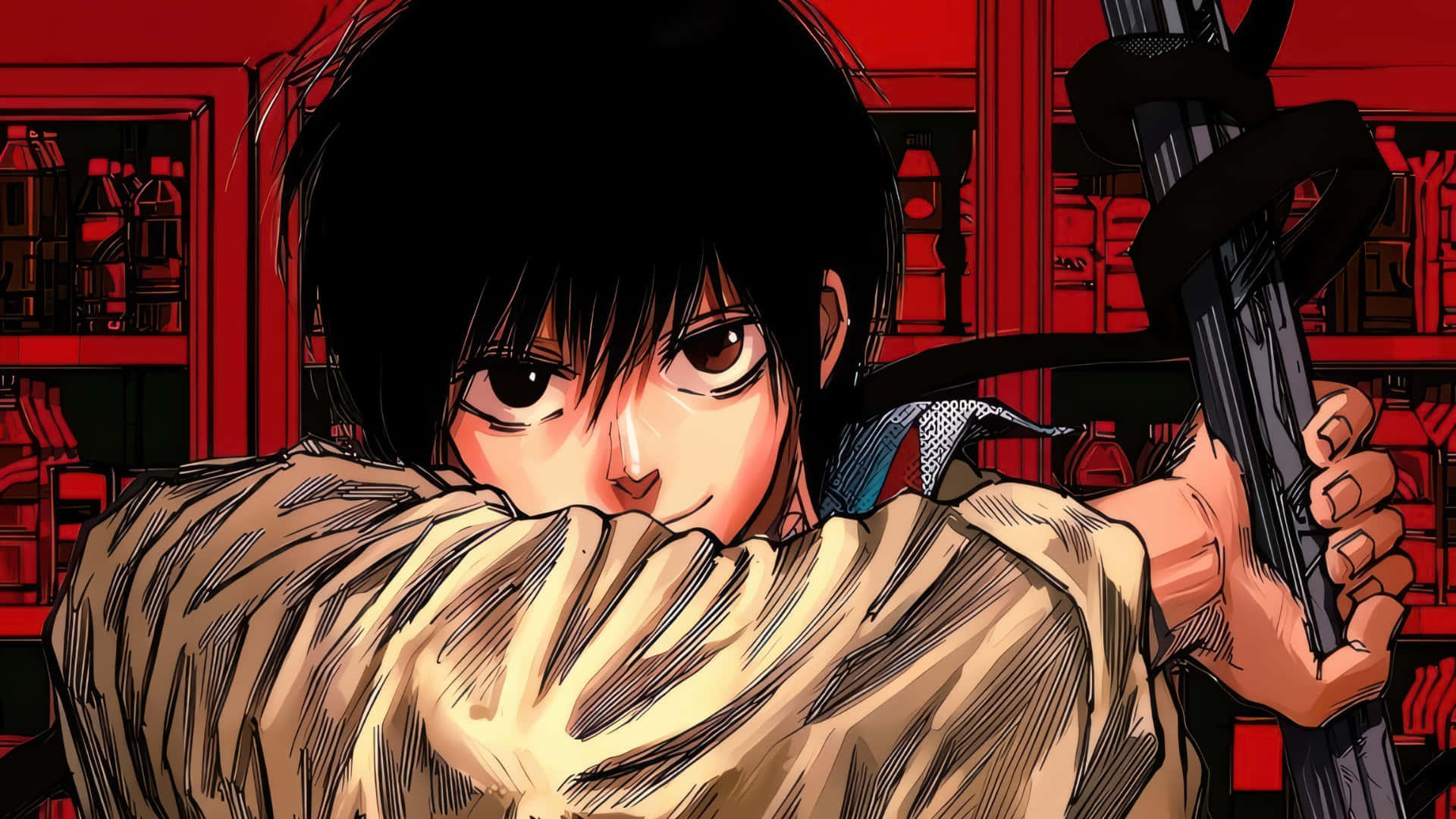 Sakamoto Days, black hair, katana, Full HD Desktop Wallpaper