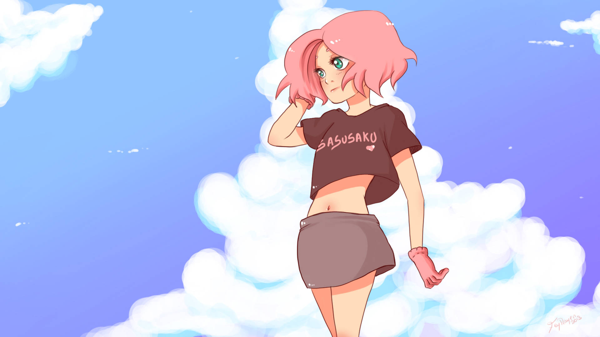 Sakura Haruno, pink-haired, crop top, Full HD Desktop Wallpaper