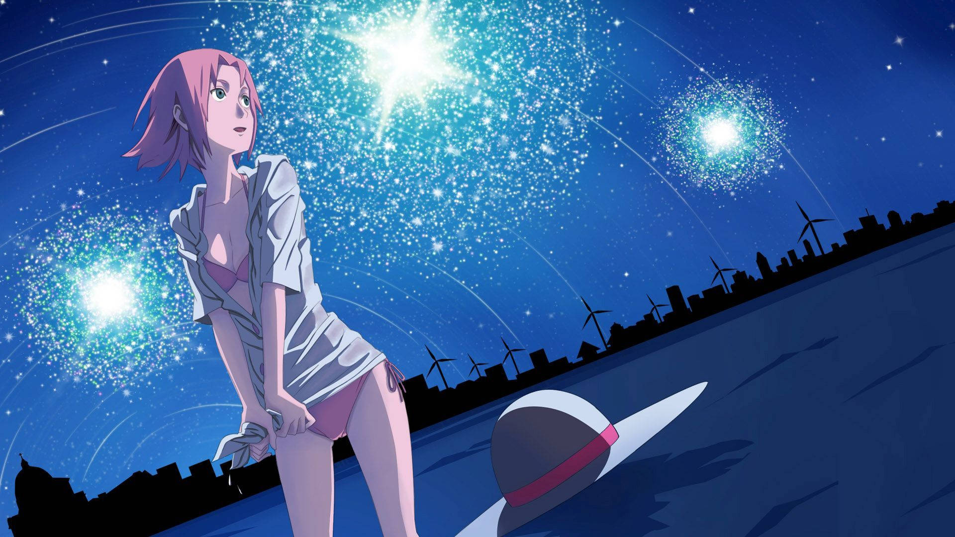 Sakura Haruno, pink-haired anime girl, swimwear outfit, Full HD Desktop Wallpaper