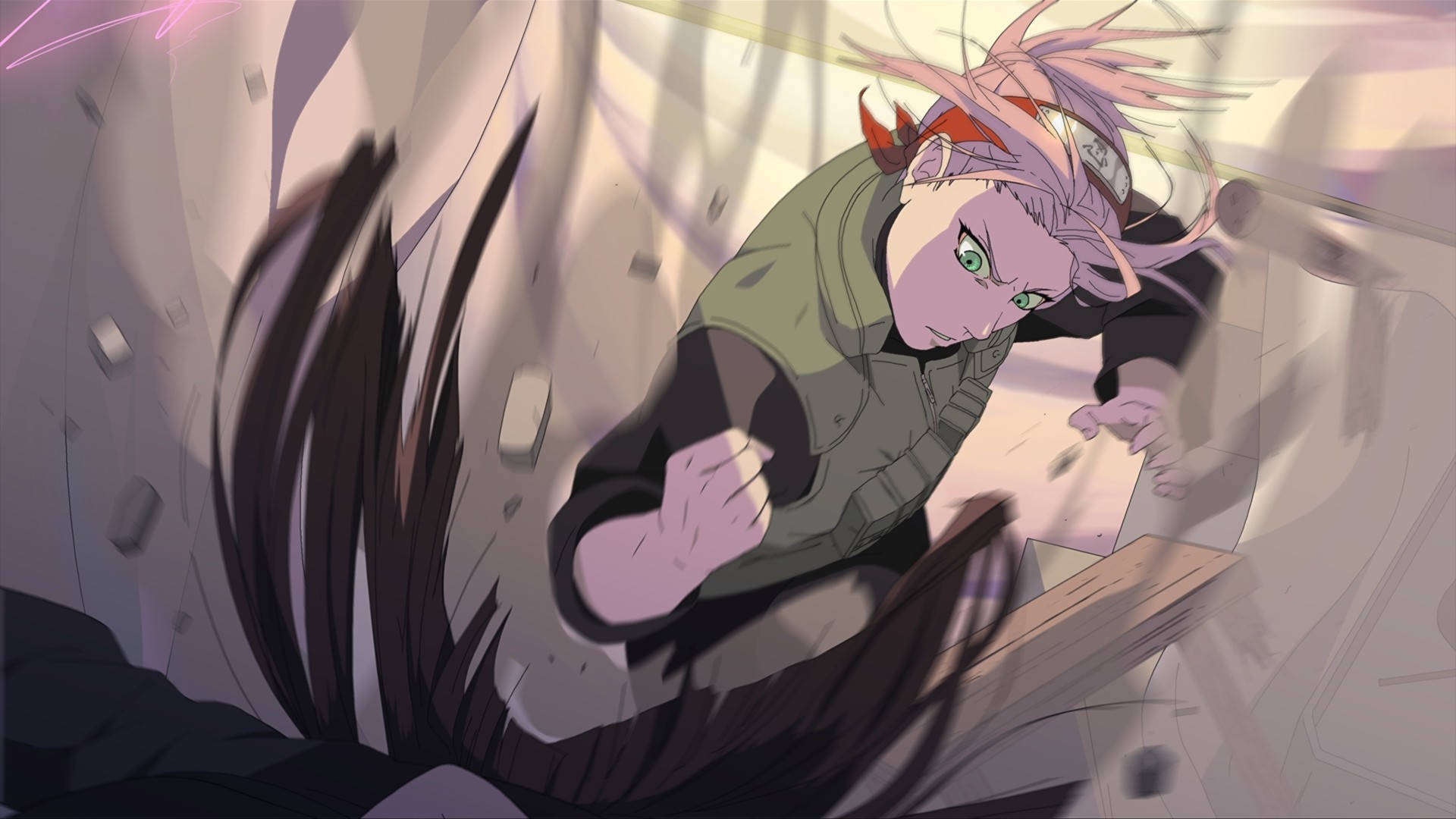 Sakura Haruno, combat mode, pink hair, Full HD Desktop Wallpaper