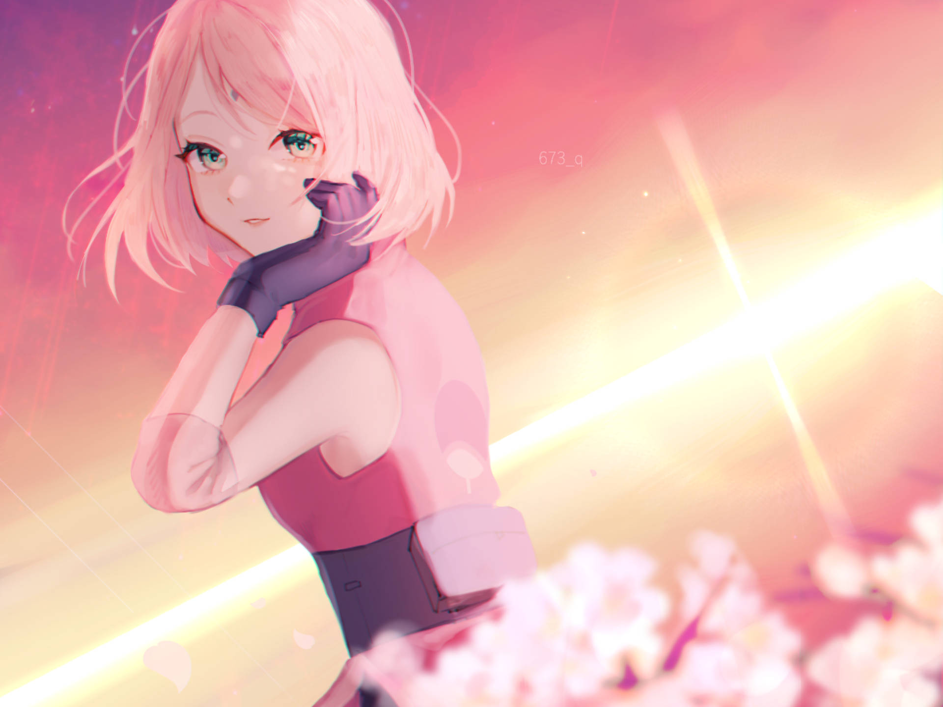 Sakura Haruno, pink-haired anime girl, pink top, Full HD Desktop Wallpaper