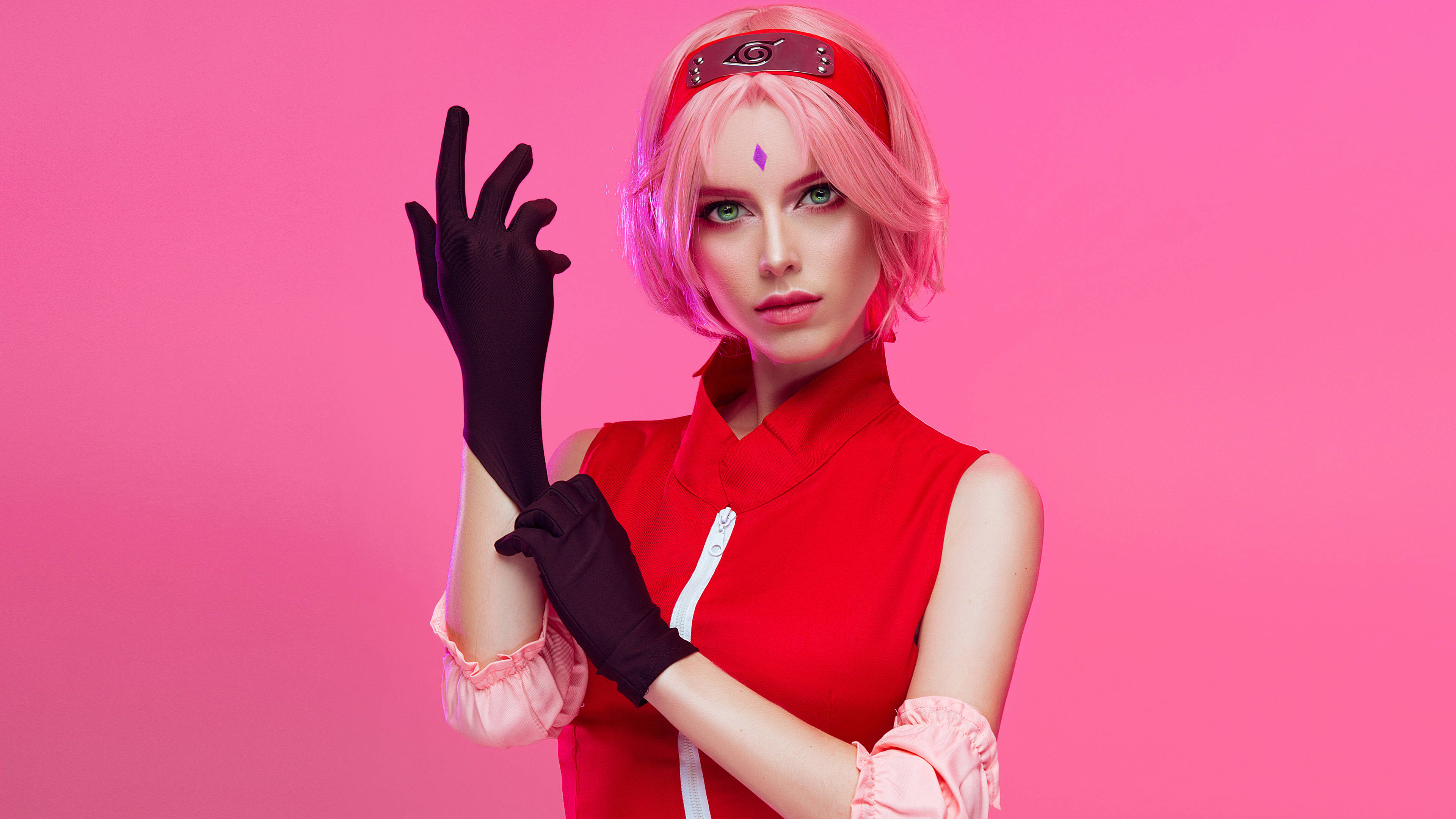 Sakura Haruno, pink hair, red outfit, 4K Desktop Wallpaper