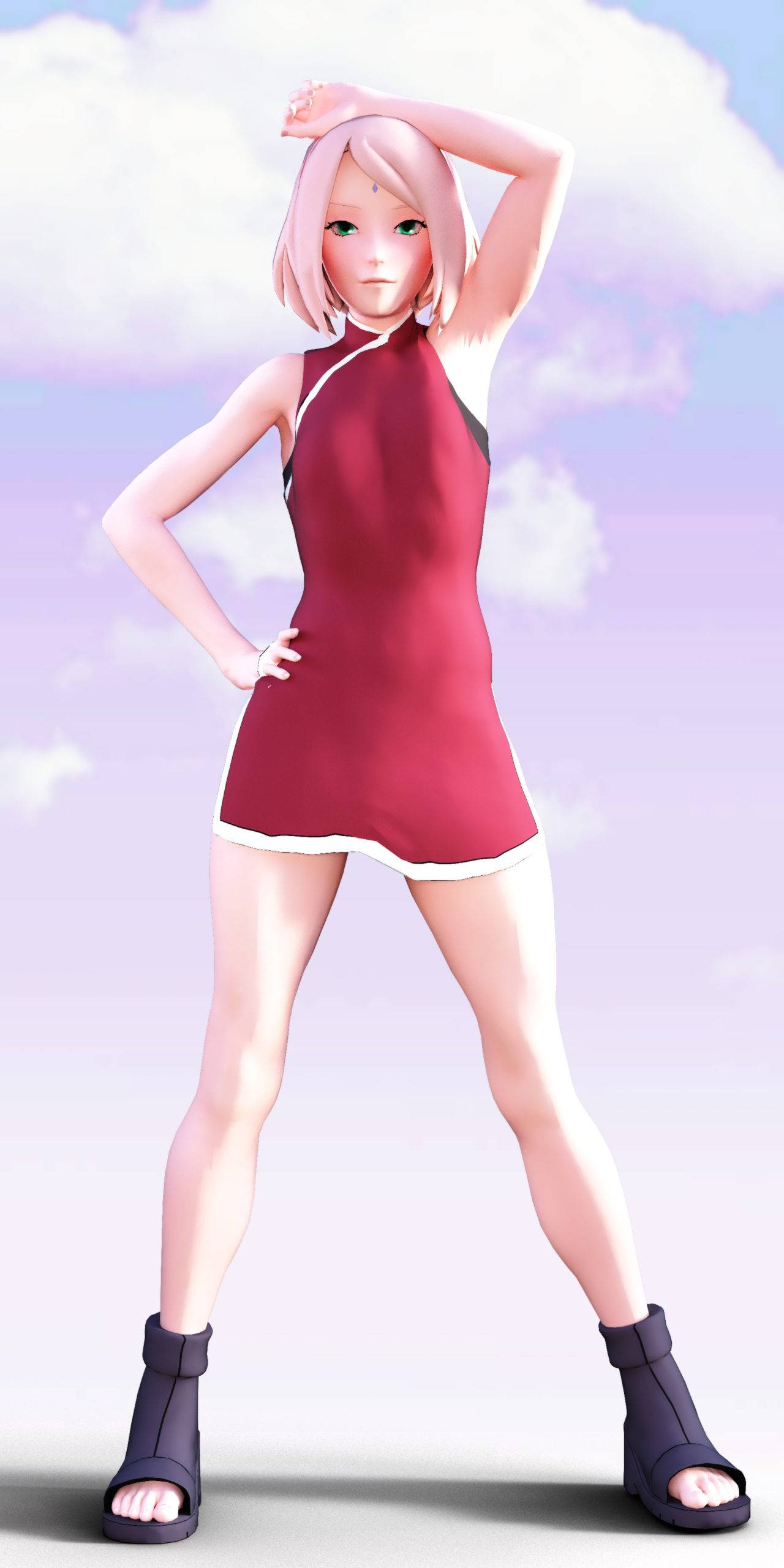 Sakura Haruno, 4D figure, pink hair, 2K Phone Wallpaper