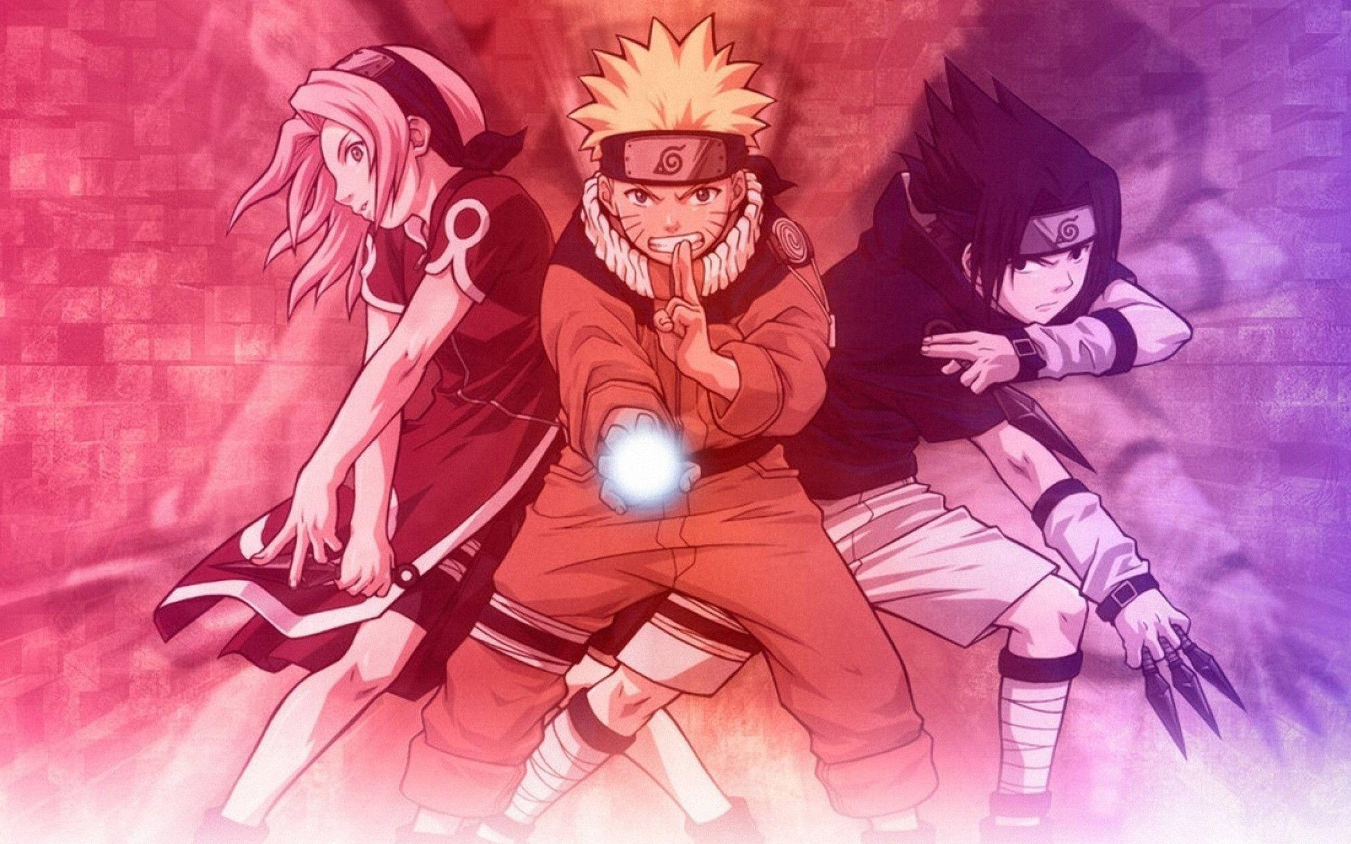 Sakura Haruno, anime ninja characters, gradient pink and purple background, Full HD Desktop Wallpaper