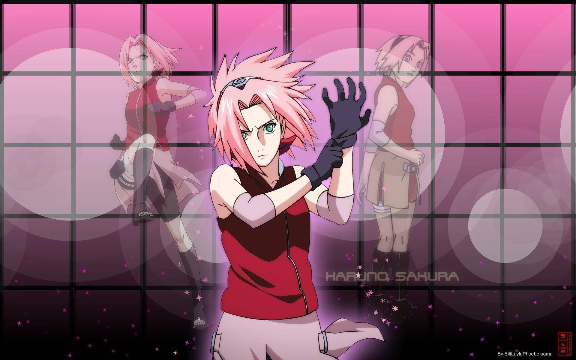 Haruno Sakura, red vest, black gloves, Full HD Desktop Wallpaper