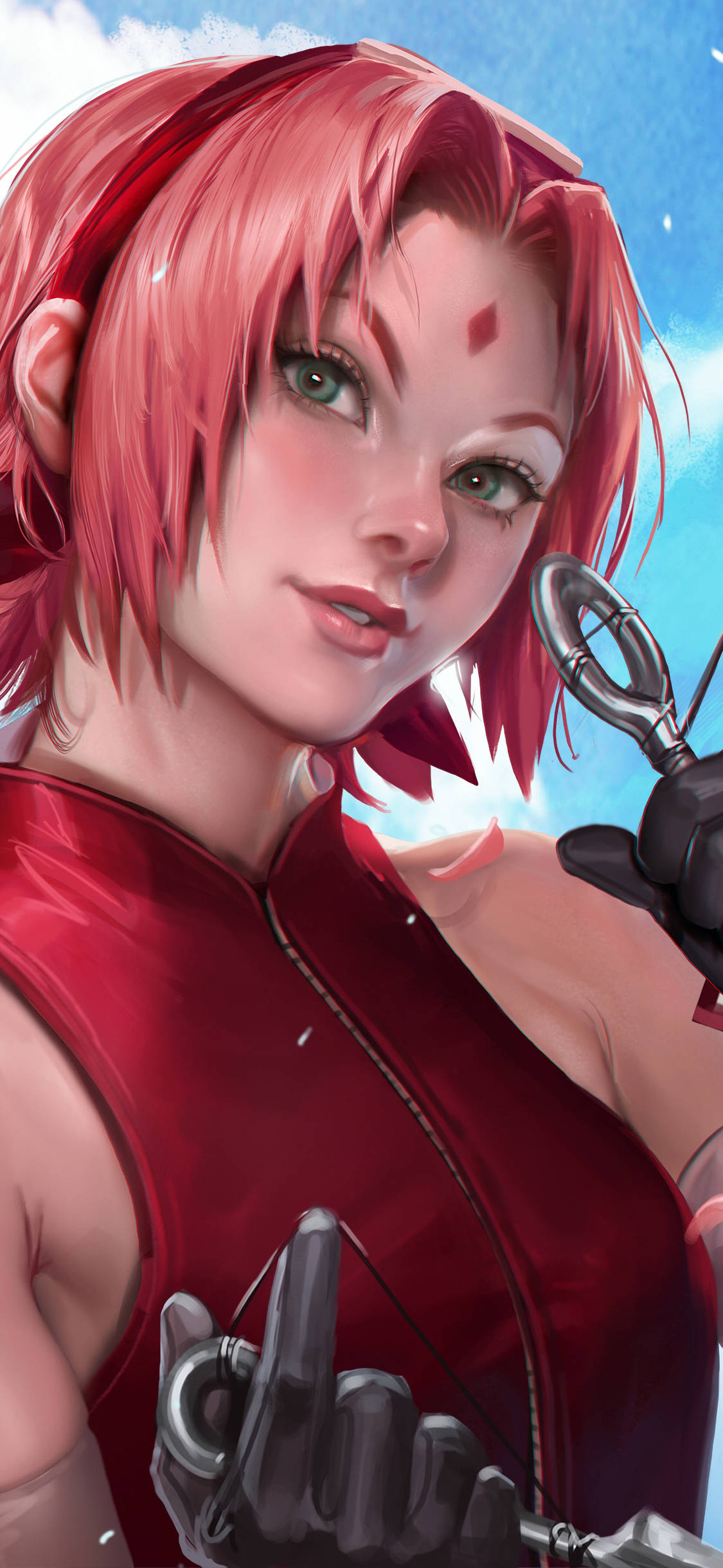 Sakura Haruno, pink hair, red outfit, Full HD Phone Wallpaper