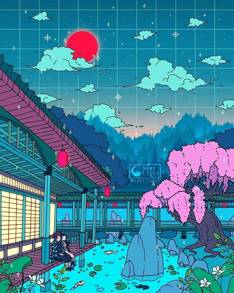 Sakura Kinomoto, cherry blossoms, red sun, SD Phone Wallpaper