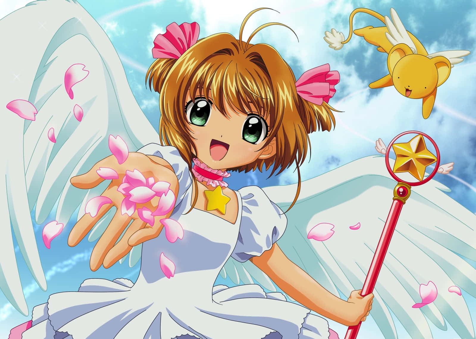 Sakura Kinomoto, star wand, pink hair ribbons, HD Desktop Wallpaper