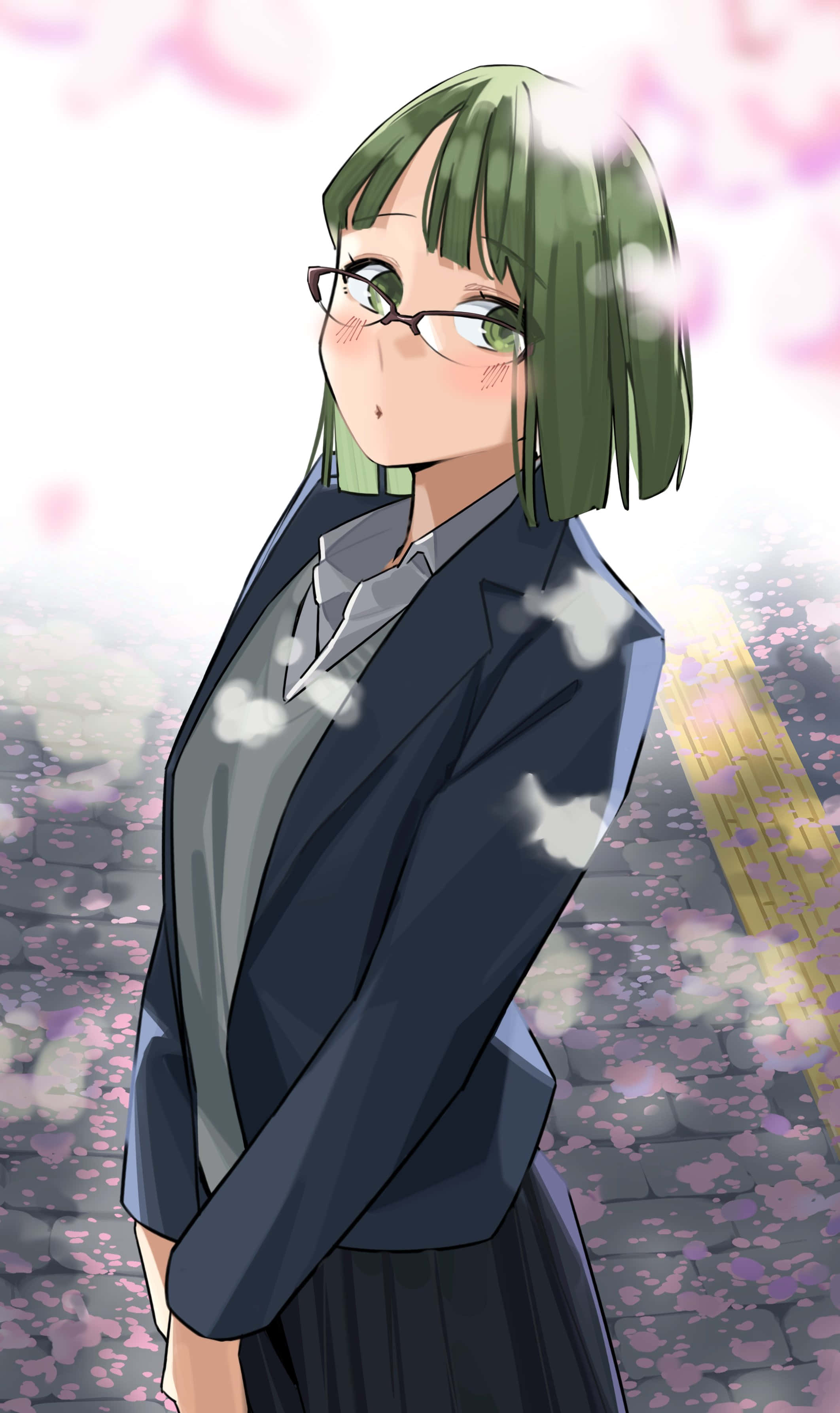 Sakura Kouno, cherry blossom tree, green-haired anime girl, 2K Phone Wallpaper