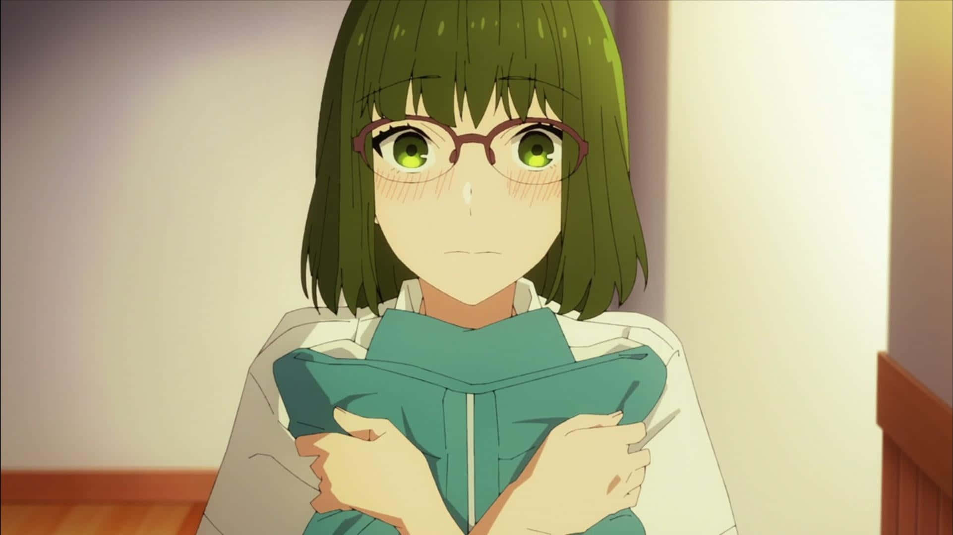 Sakura Kouno, green-haired anime girl, glasses, Full HD Desktop Wallpaper